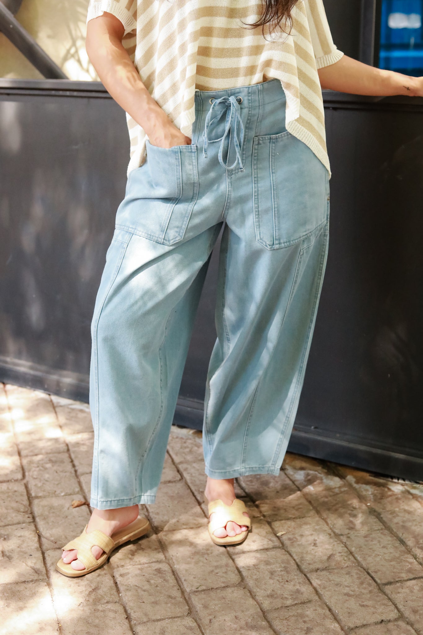 Tie Waist Barrel Pants