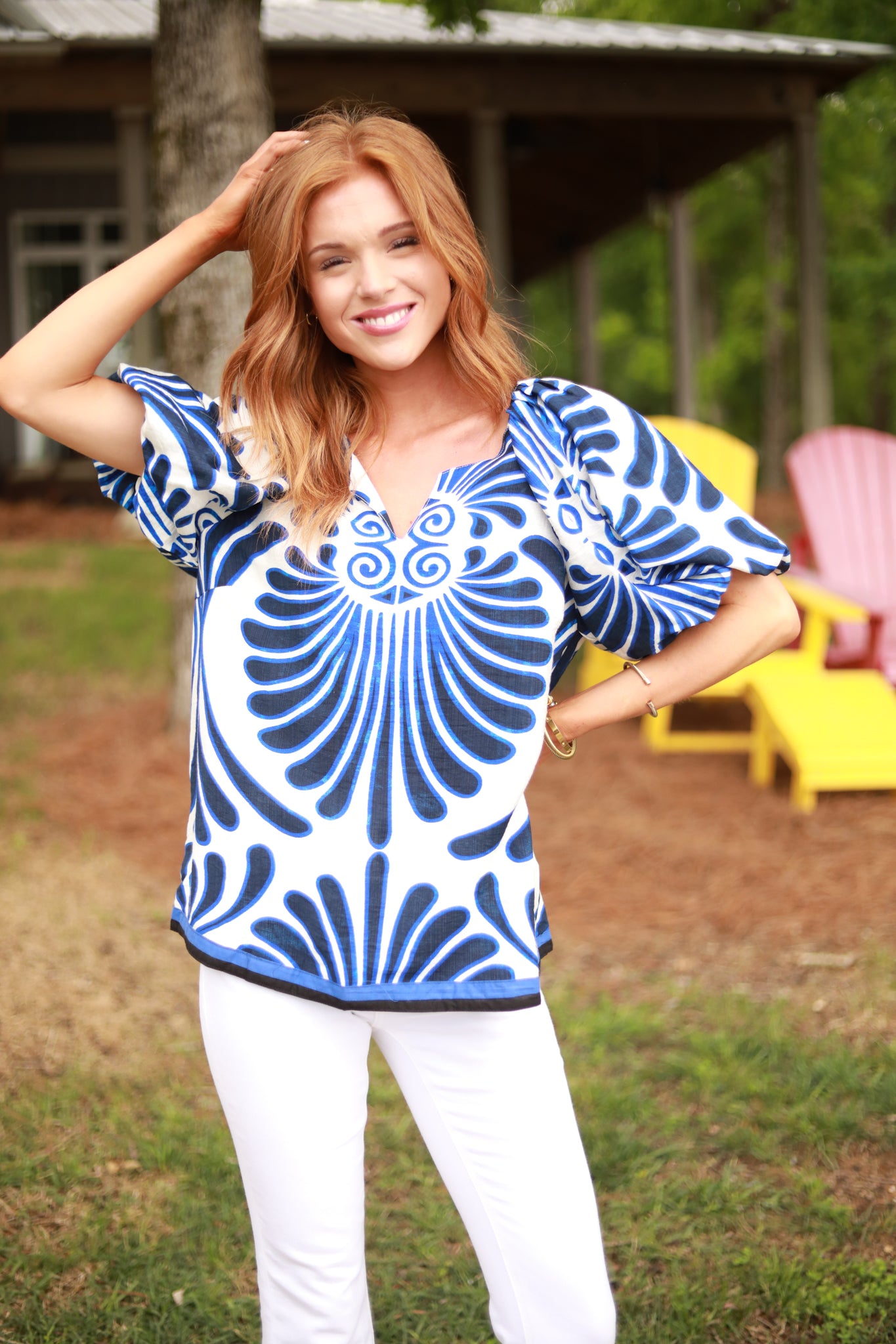 Abstract Print Puff Sleeve Top