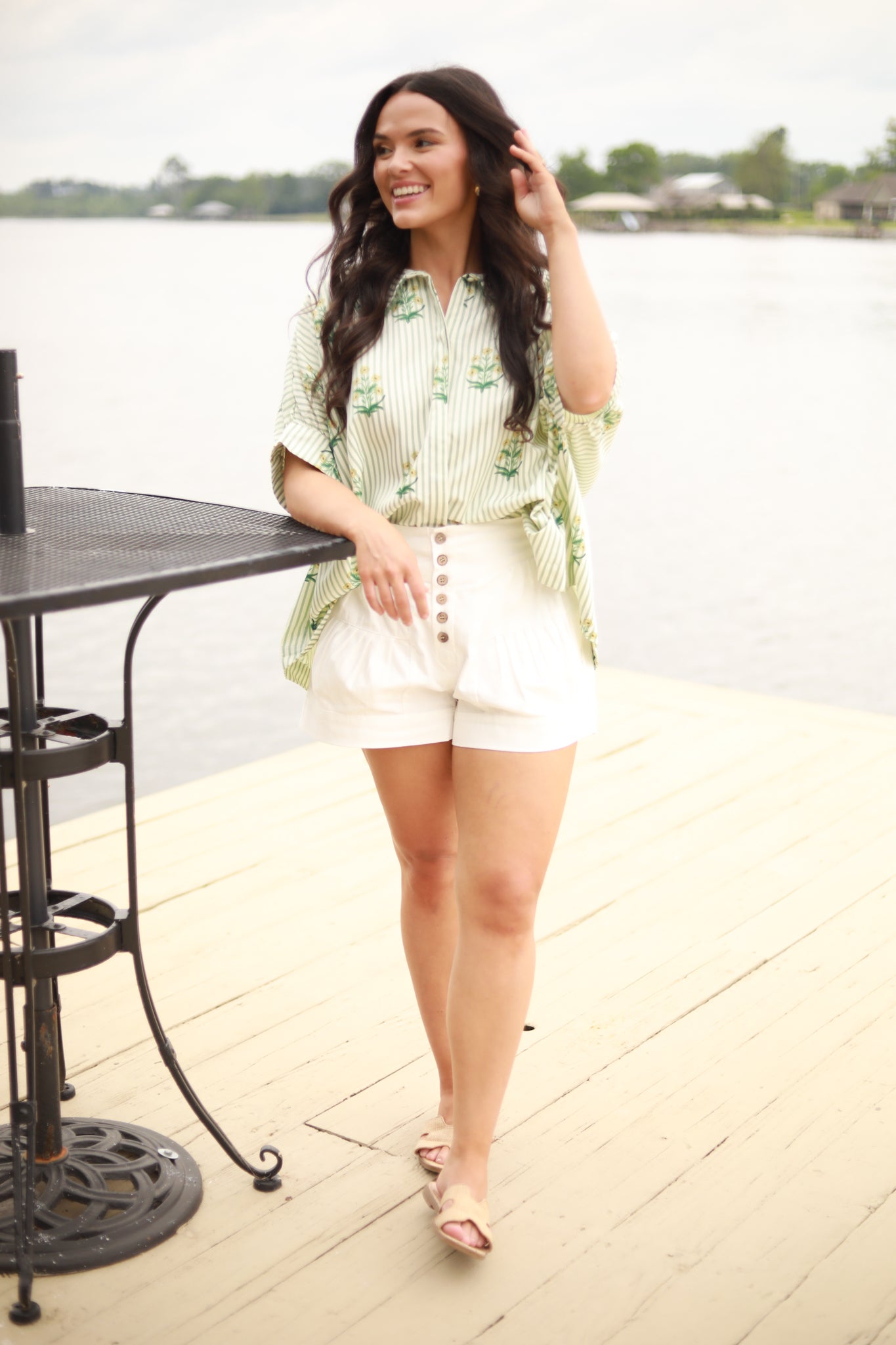 Stripe Floral Button Down Top