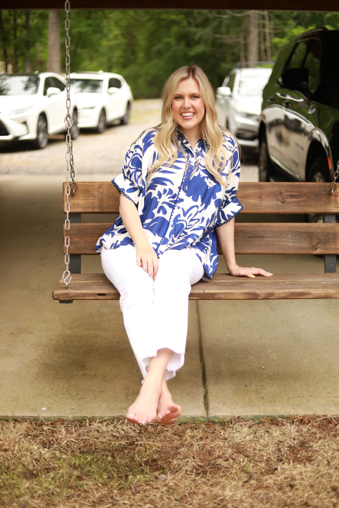 Button Front Two Tone Floral Top