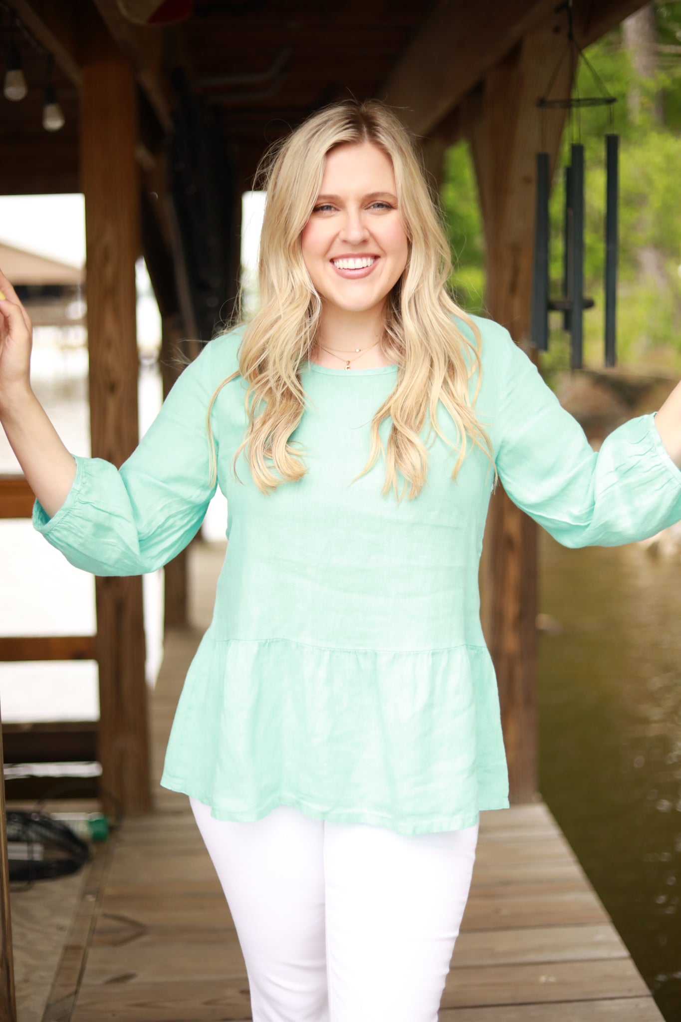 Ruffle Hem Linen Top