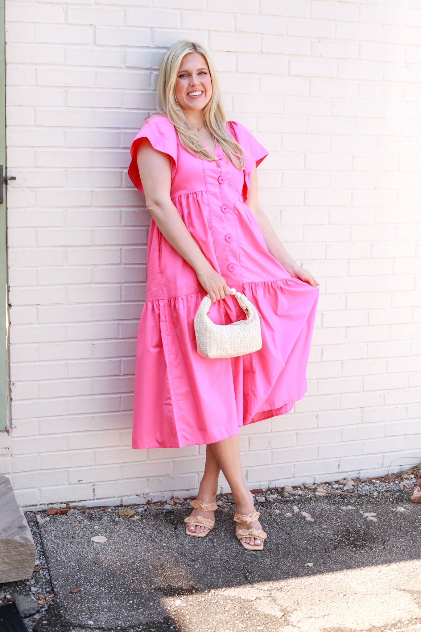 Solid Button Front Midi