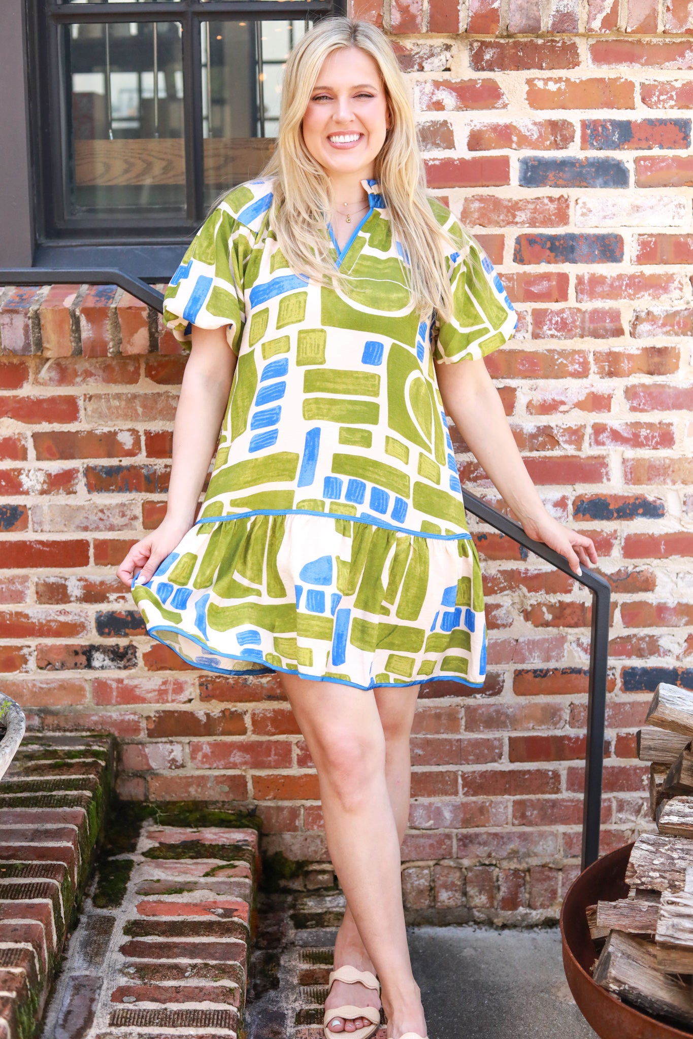 Abstract Print Puff Sleeve Dress