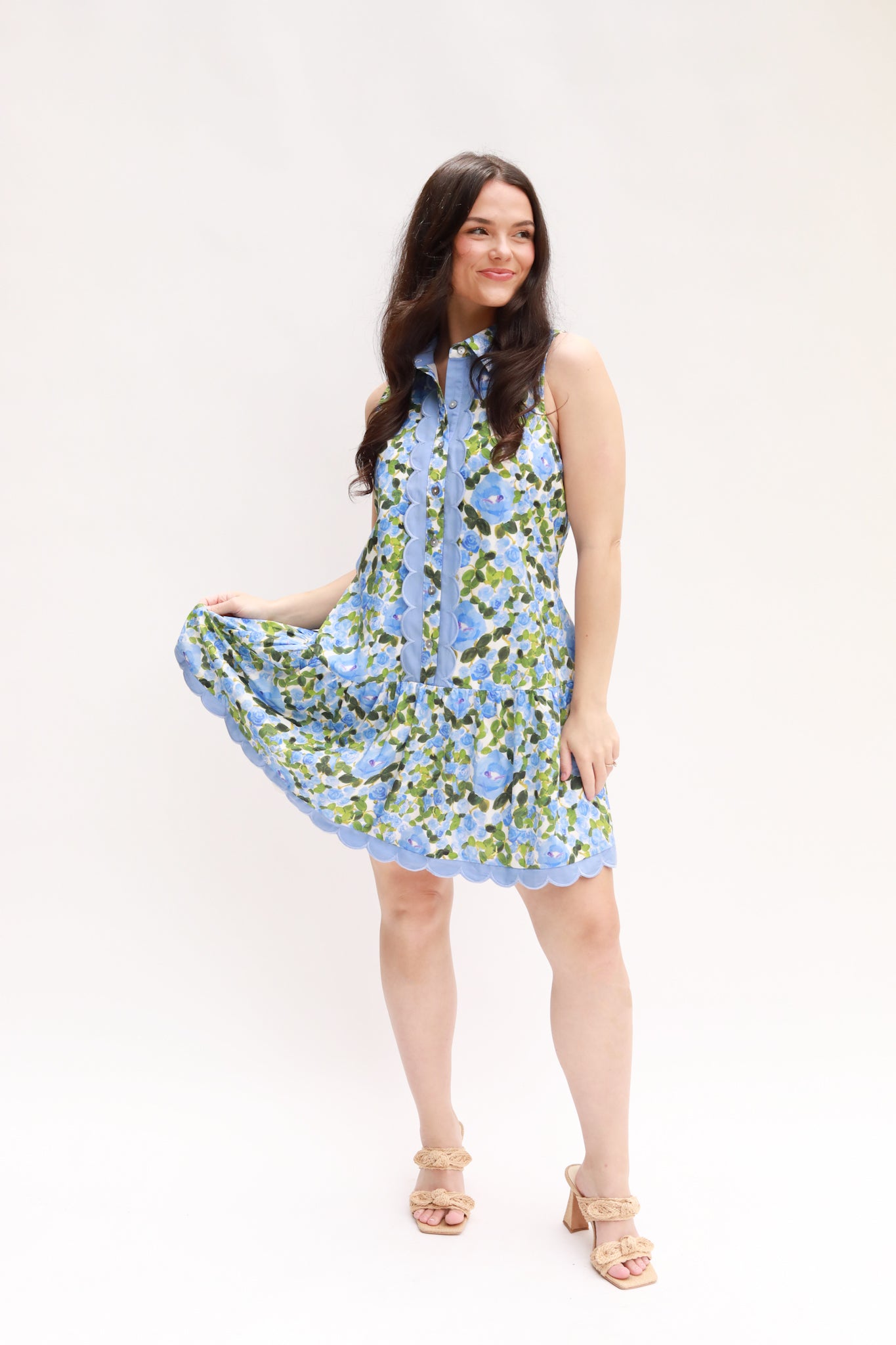 Scalloped Button Front Dress
