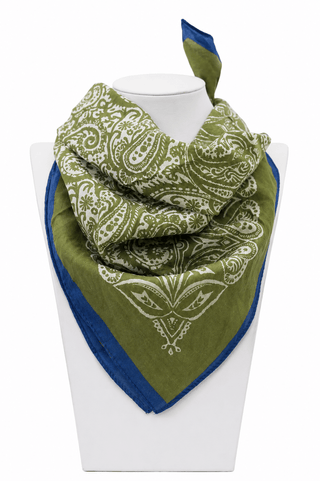 Olive & Blue Bandana Neck Scarf - The Pink Tulip Clothing