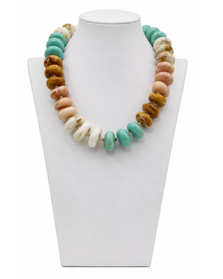 Tan & Mint Bold Chunky Beaded Necklace
