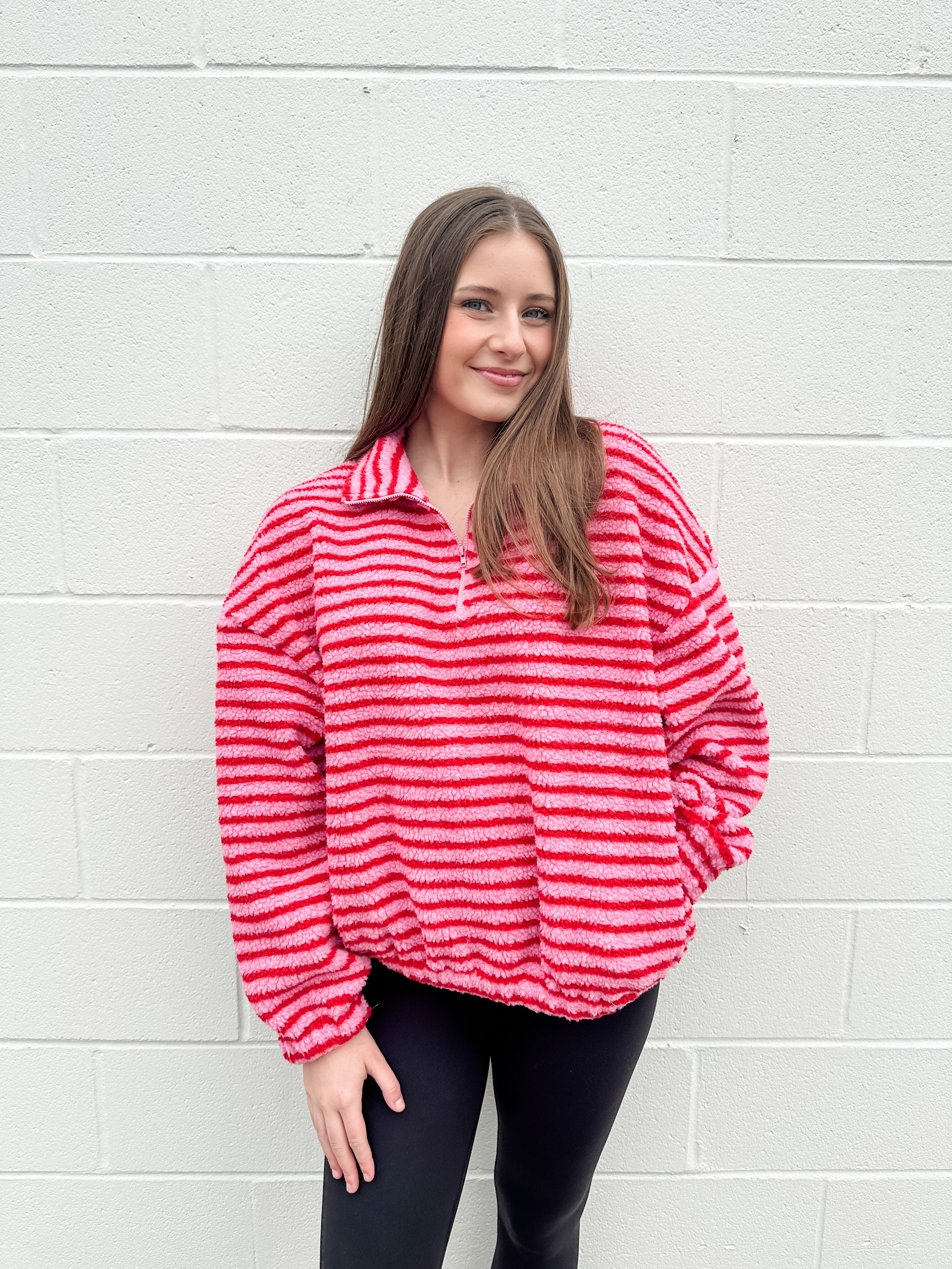 Fuzzy Stripe Quarter Zip Jacket