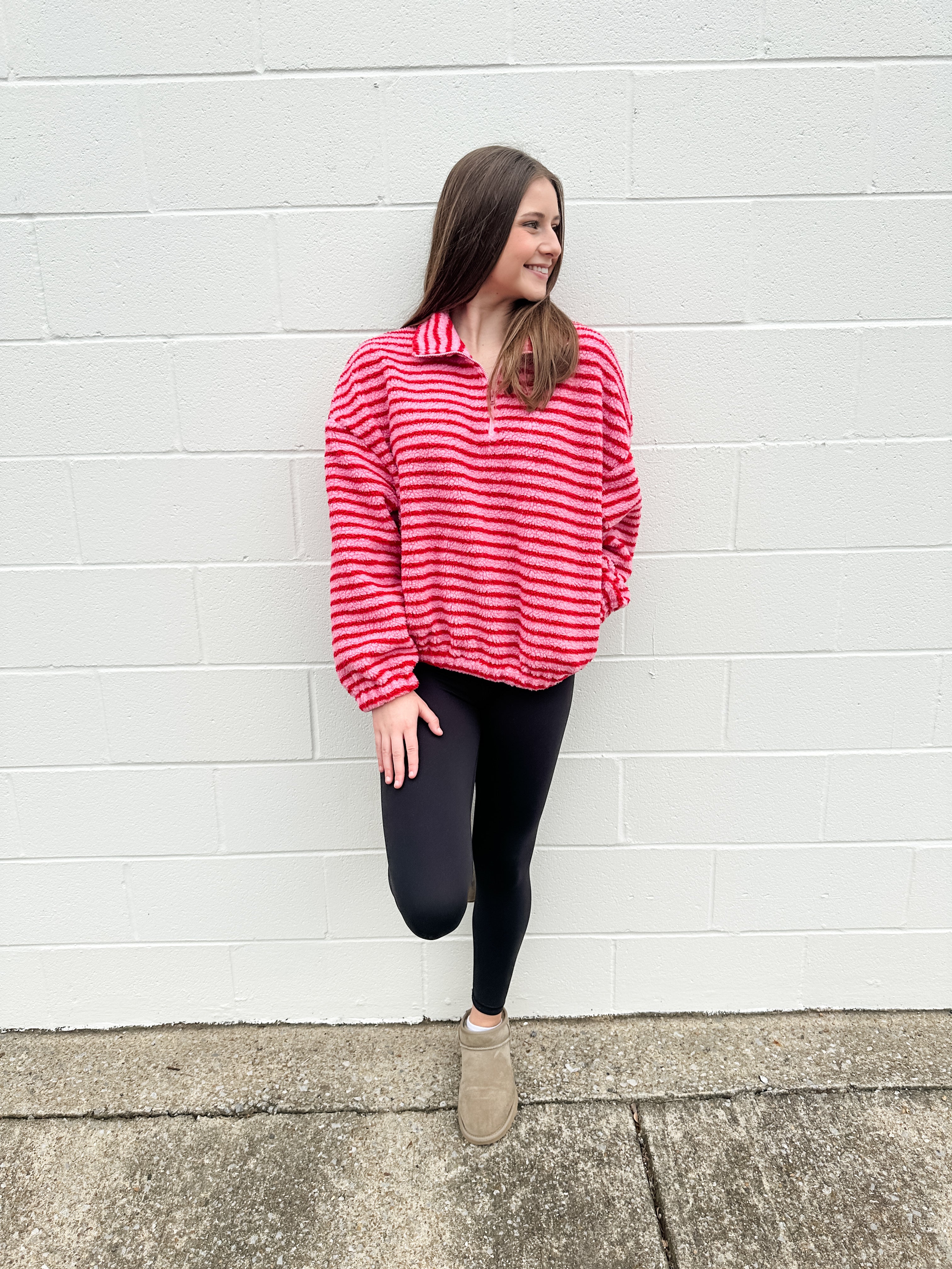 Fuzzy Stripe Quarter Zip Jacket