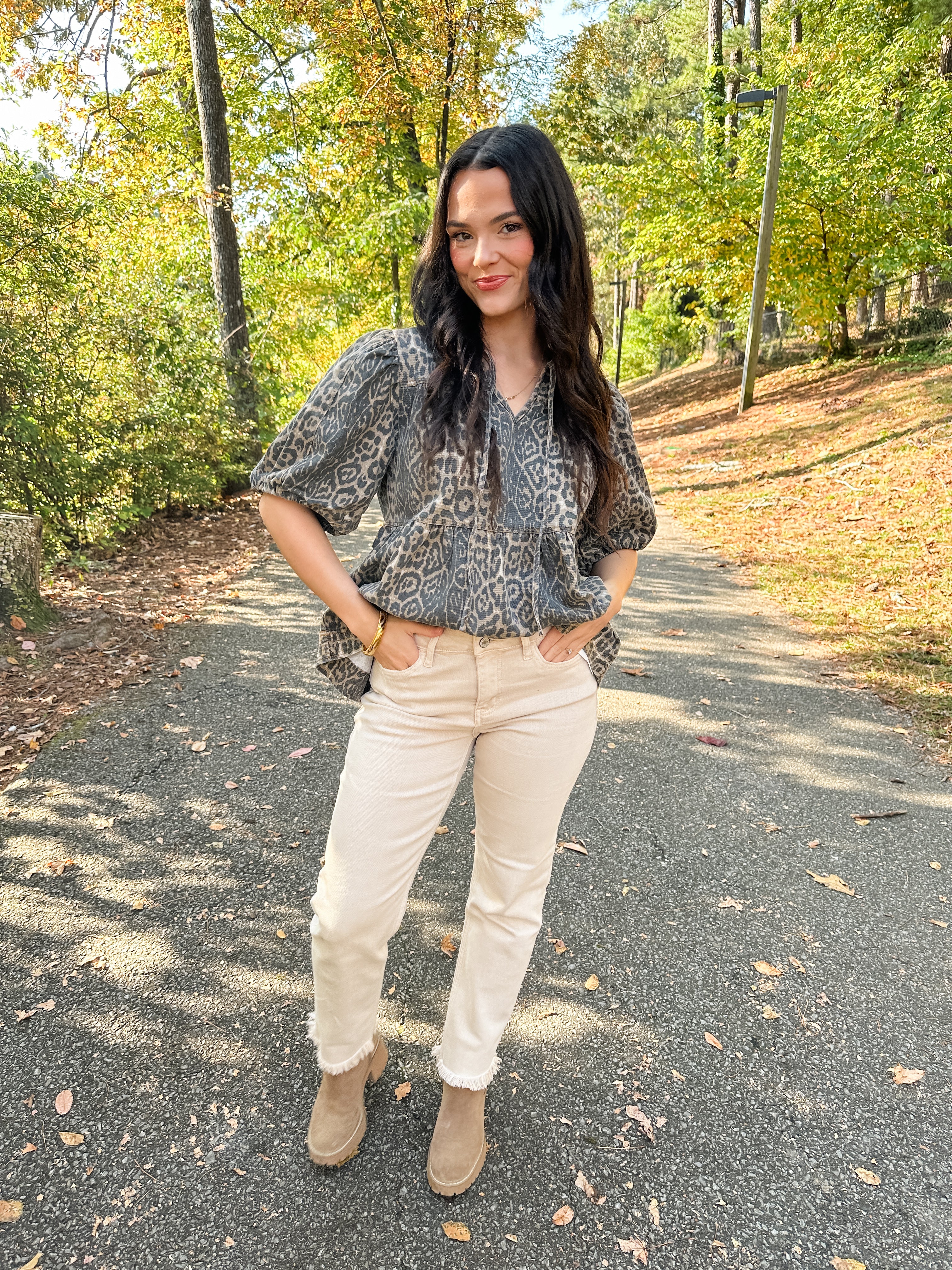 Leopard Print Puff Sleeve Top