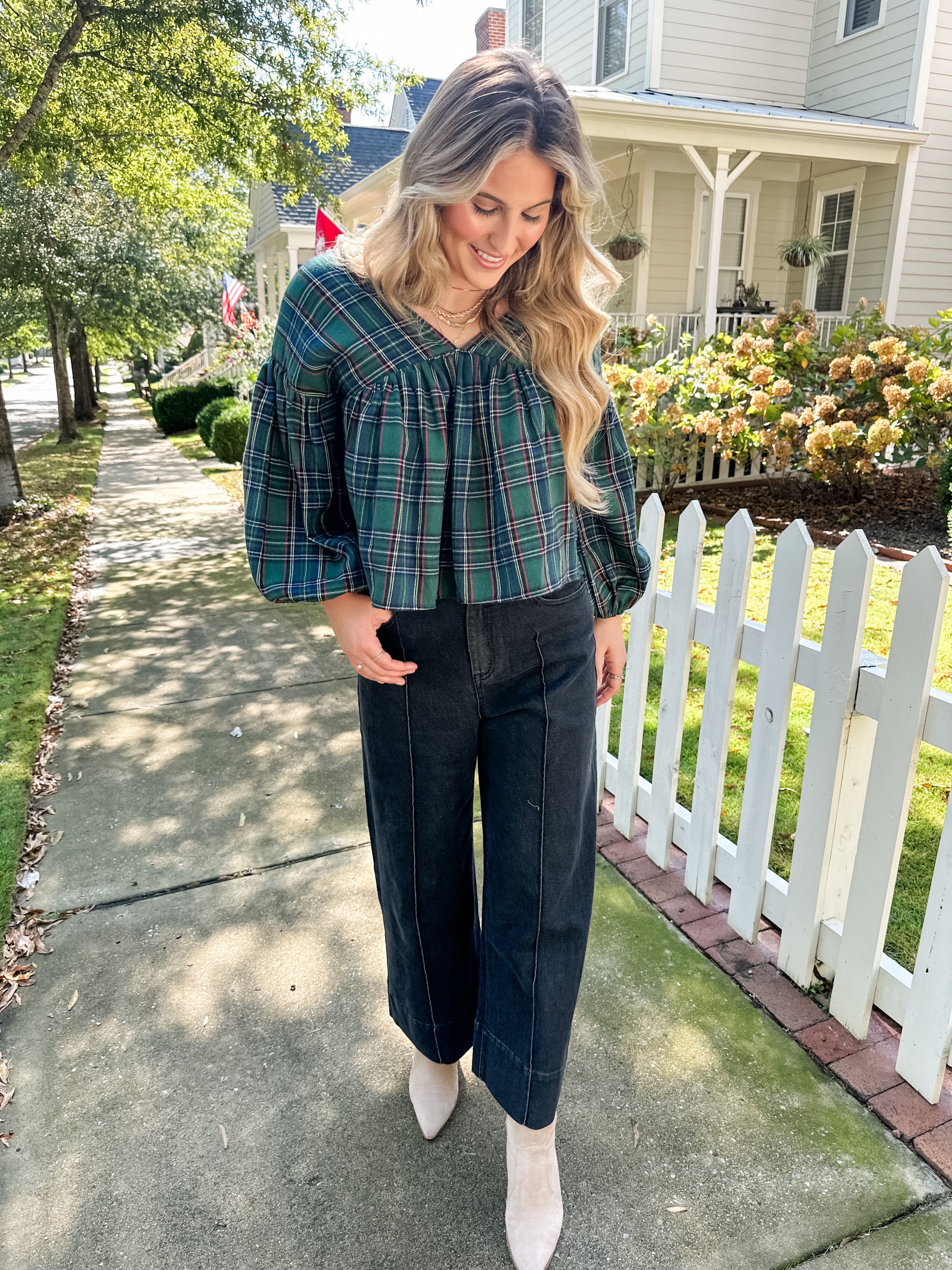 Plaid V-neck Top