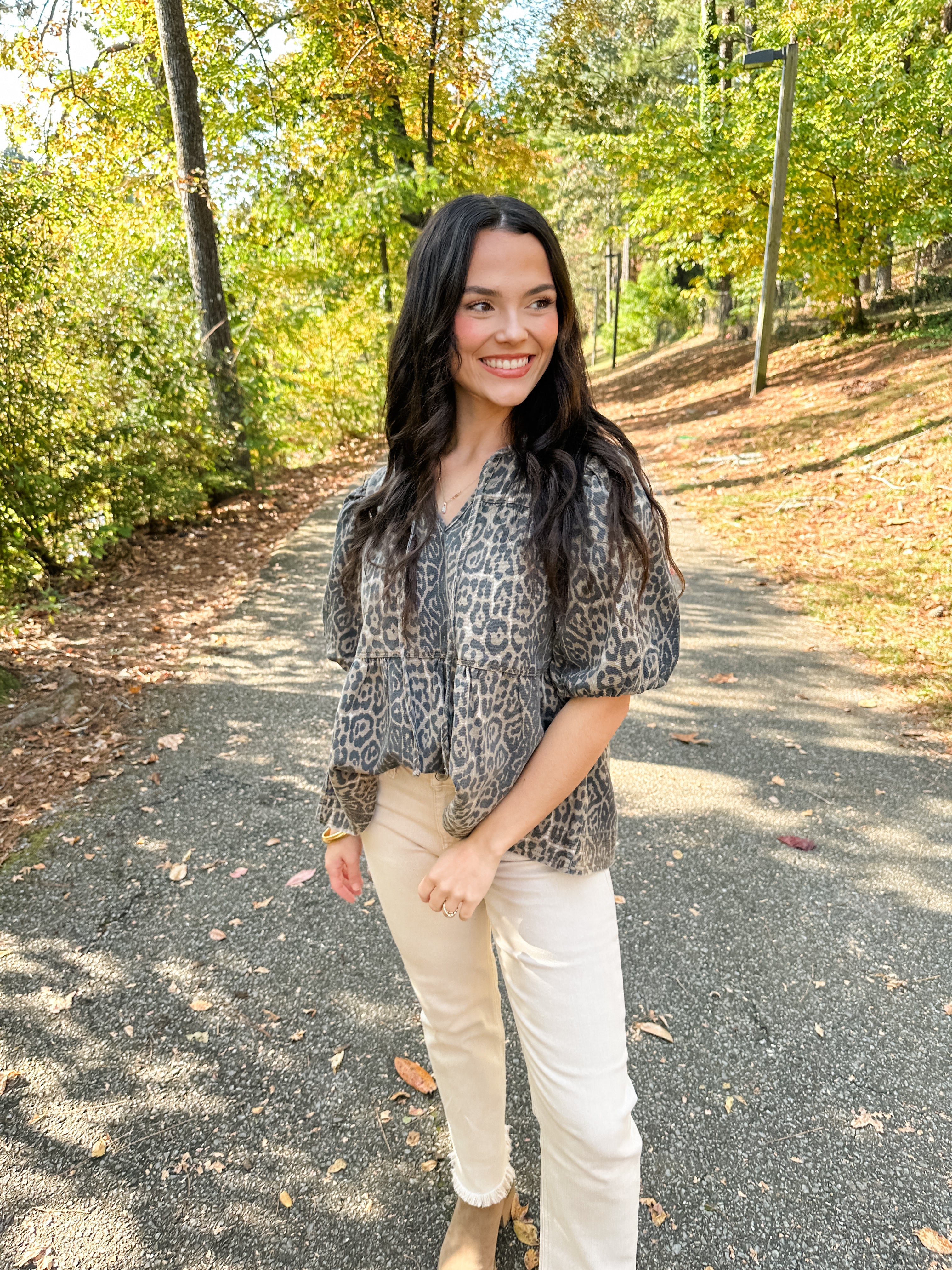 Leopard Print Puff Sleeve Top