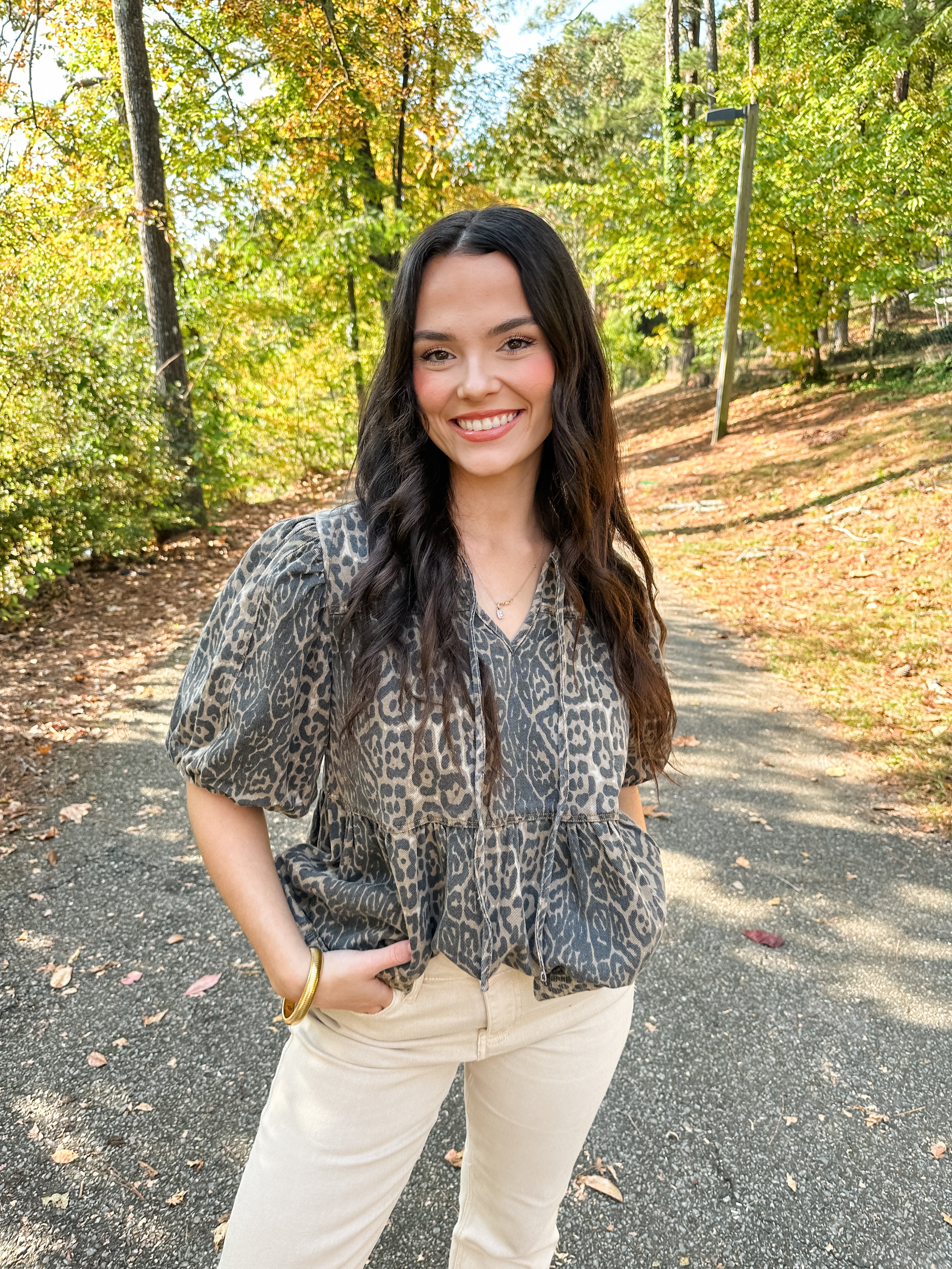 Leopard Print Puff Sleeve Top