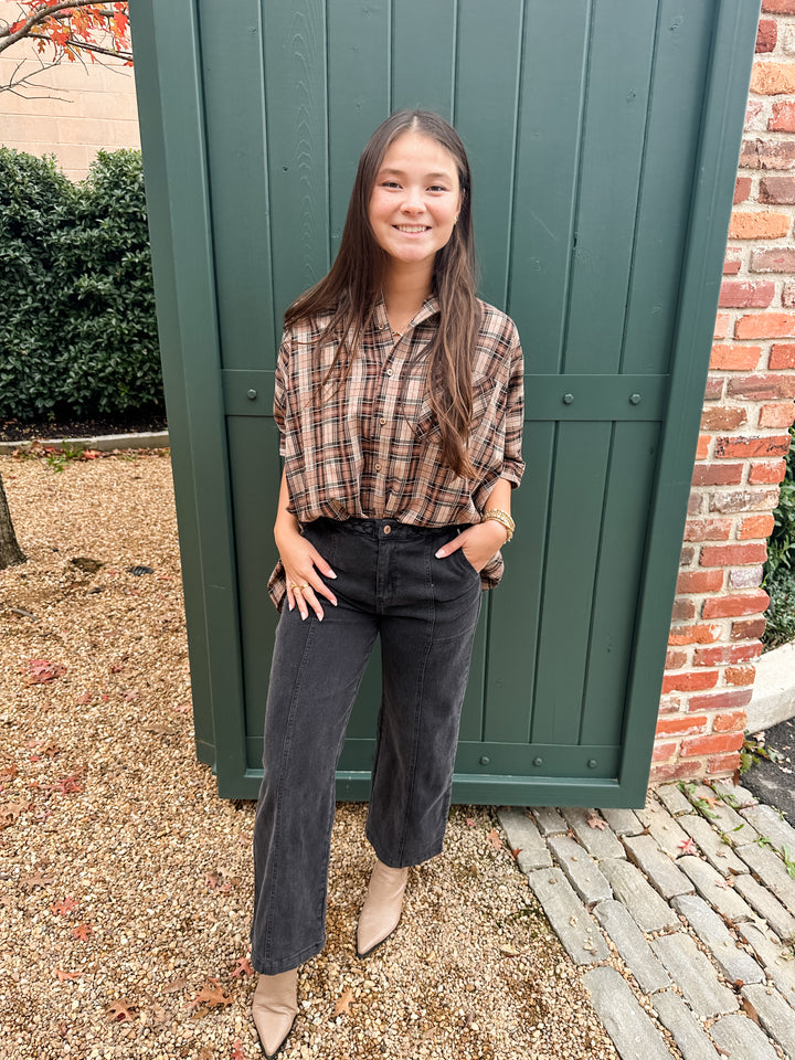 Plaid Button Front Tunic Top