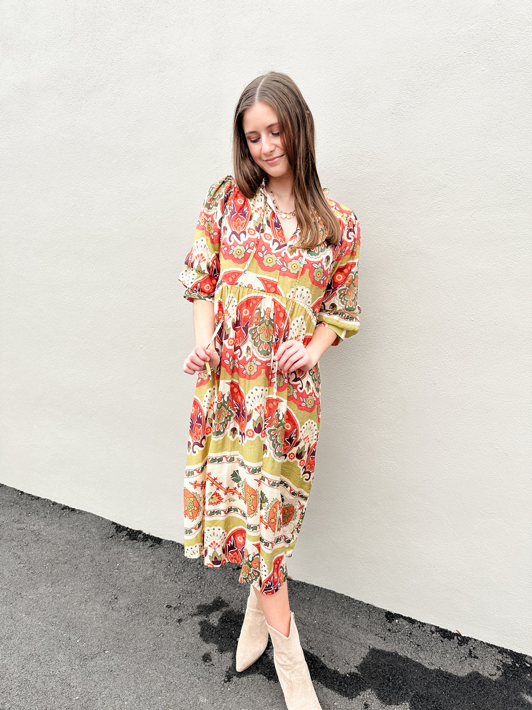 Abstract Floral Print Midi Dress