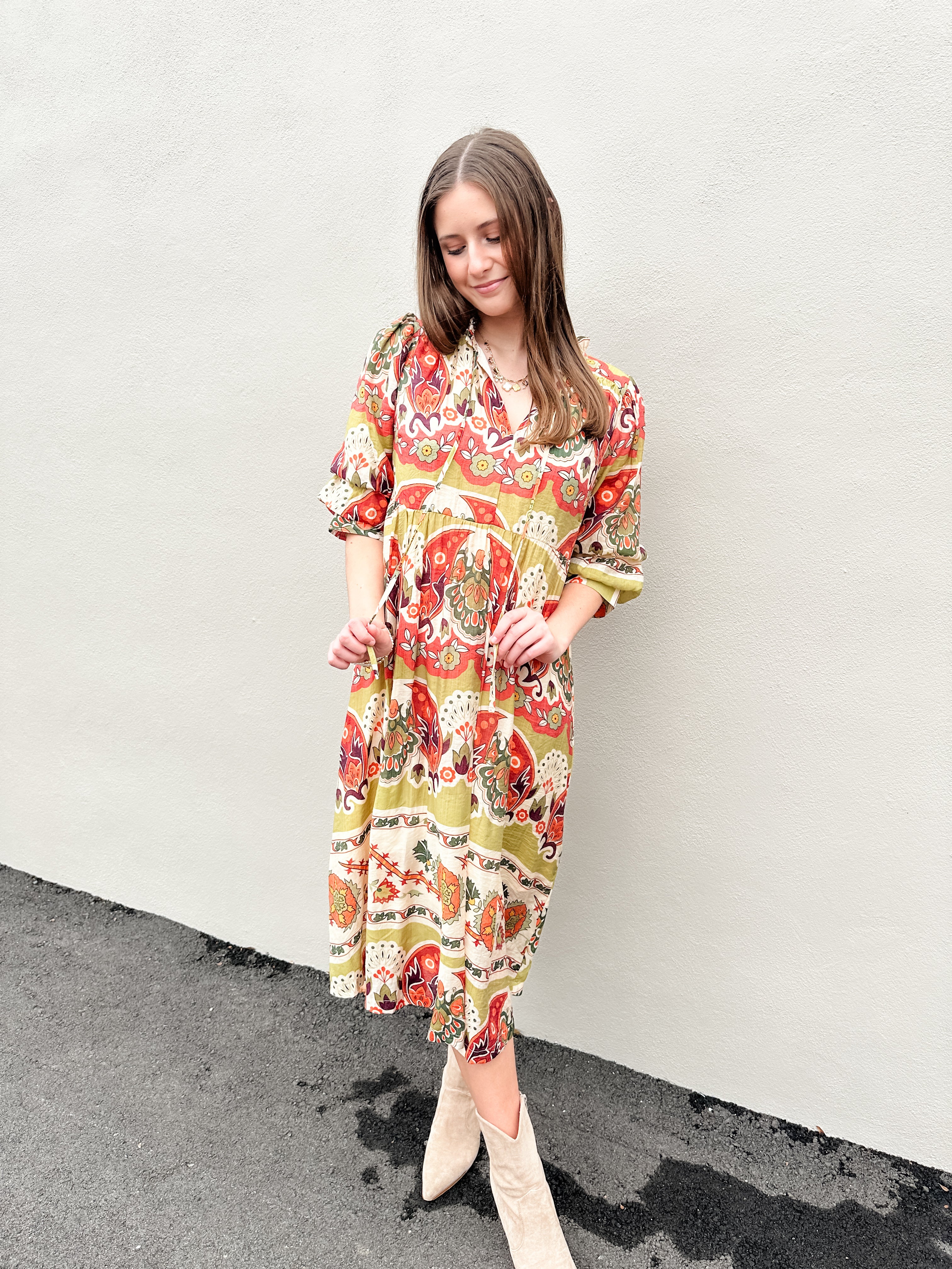 Abstract Floral Print Midi Dress