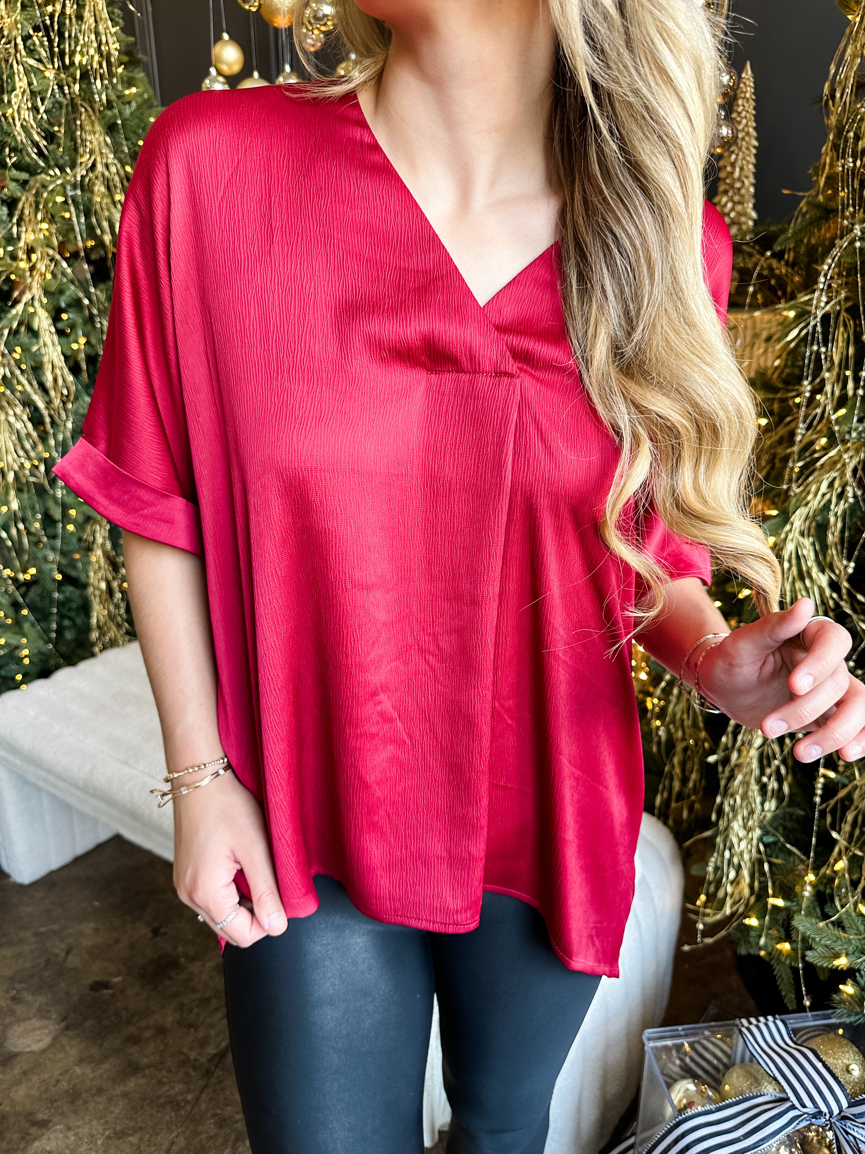 Textured V-Neck Top