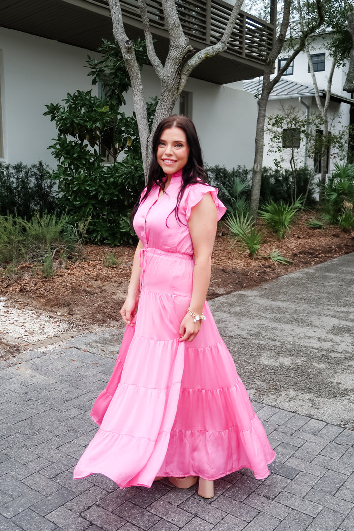 Tiered Tie Waist Midi Dress