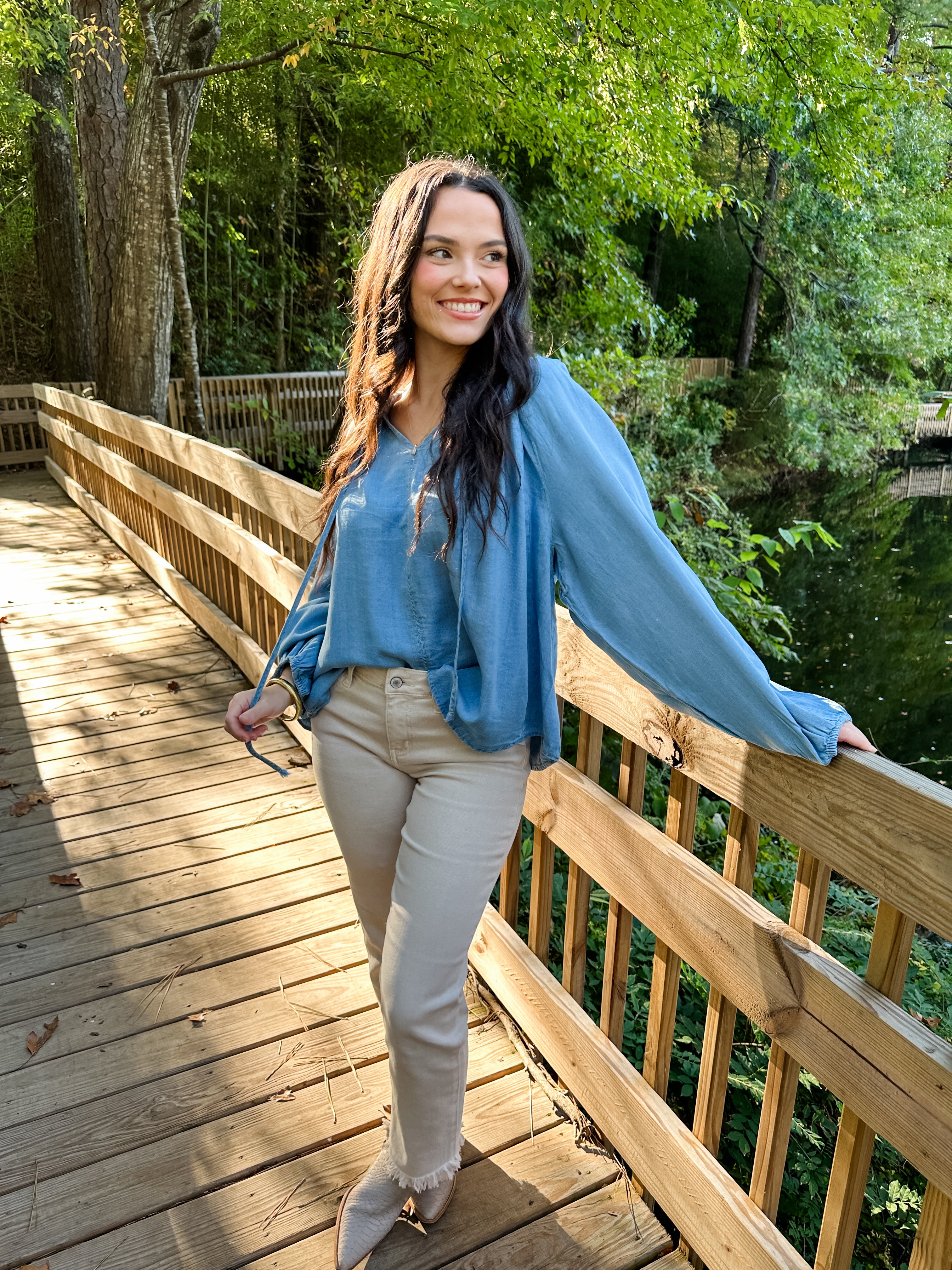 Tie Neck Denim Top