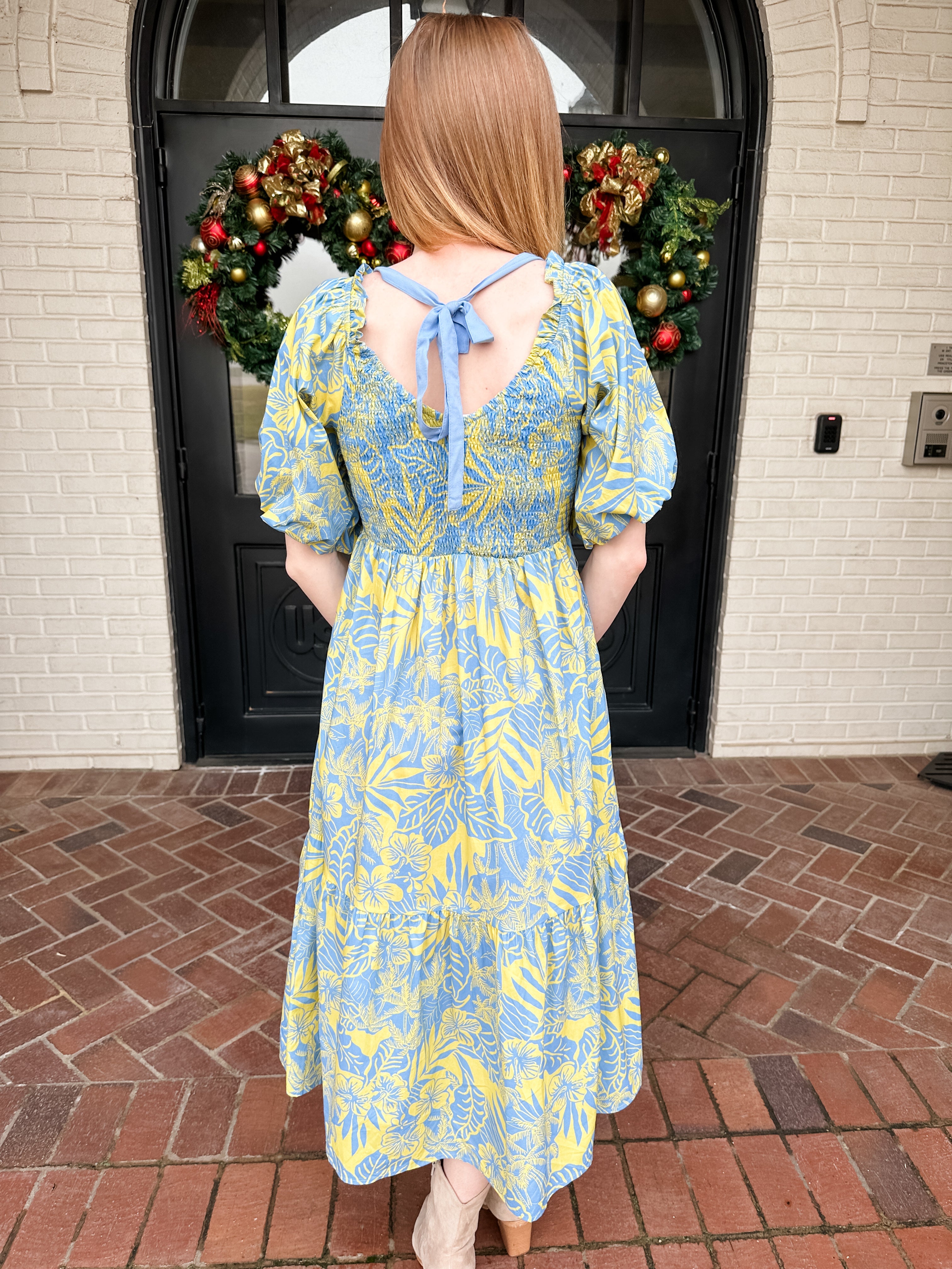 Printed Smocked Midi Dress