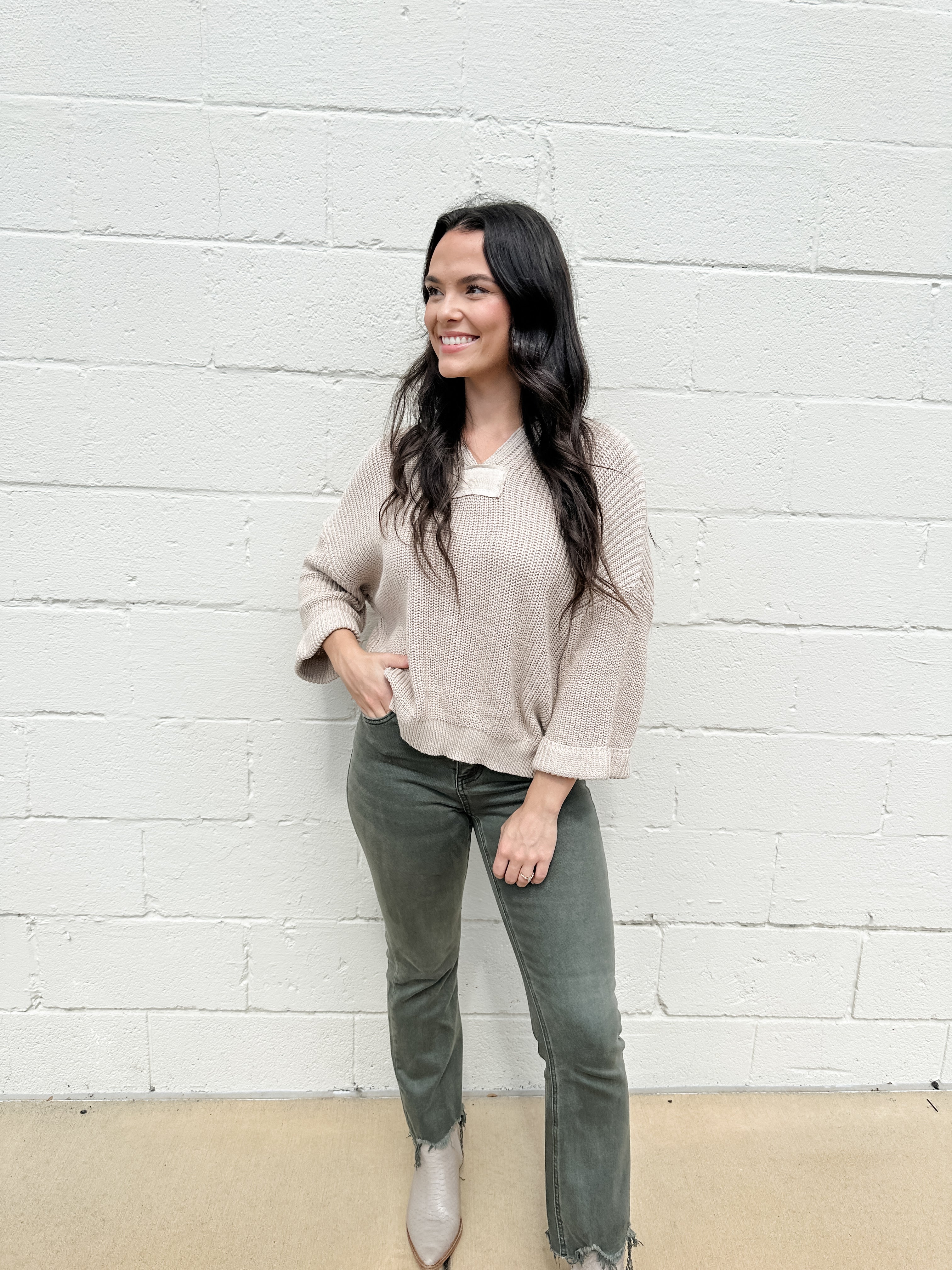 Patched V-neck Sweater