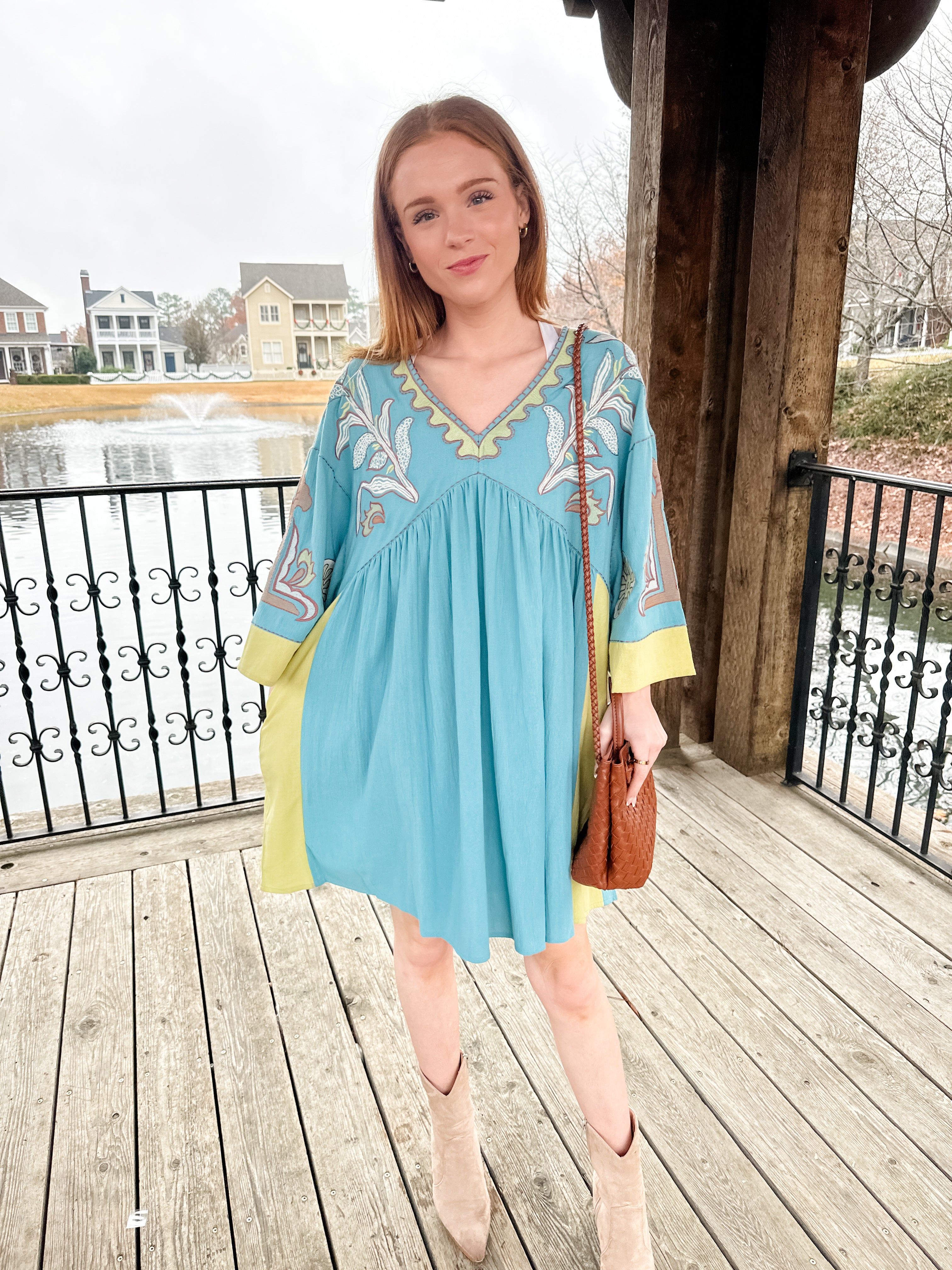 Embroidered V-Neck Dress