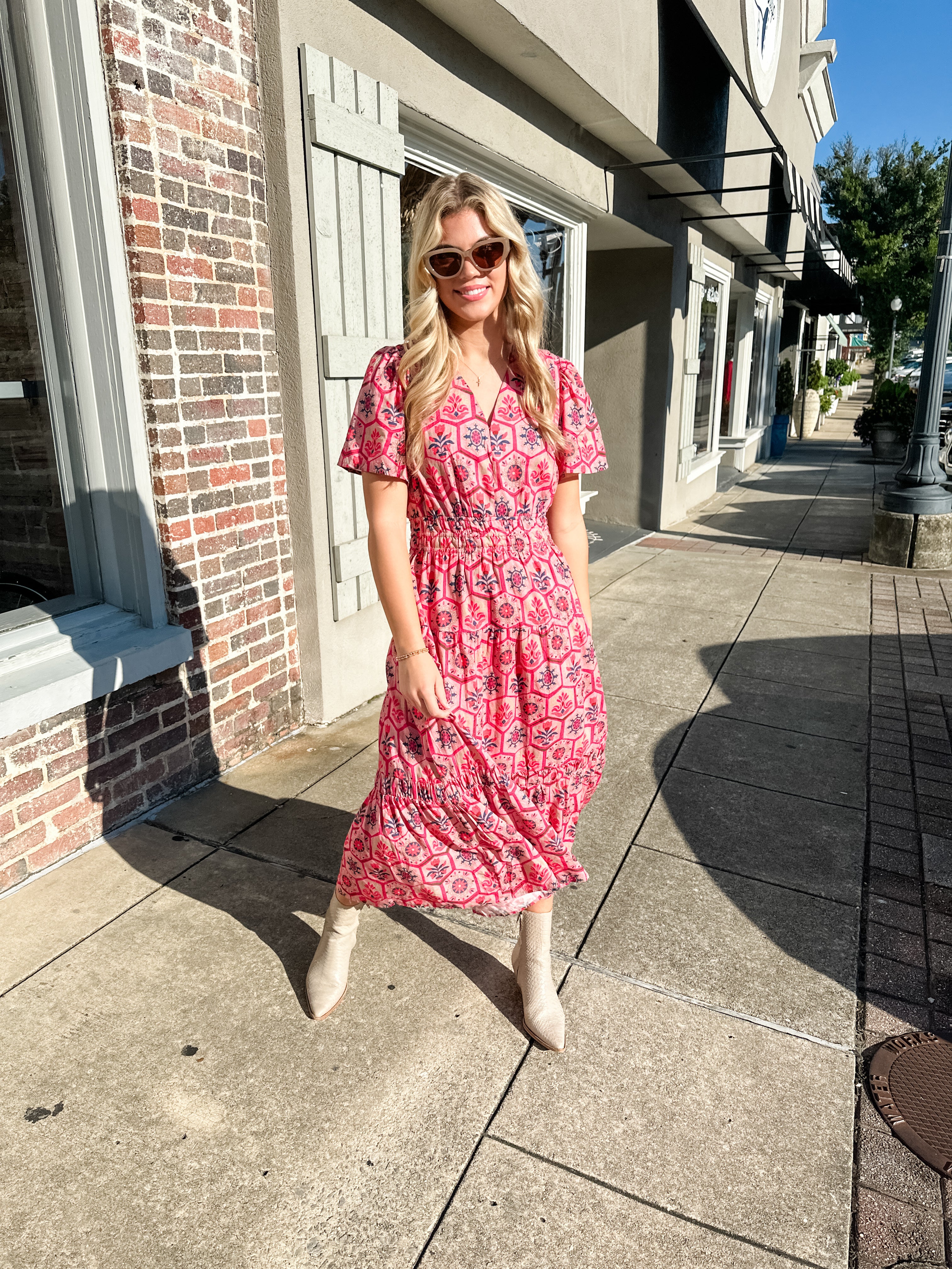 Honeycomb Floral Midi Dress