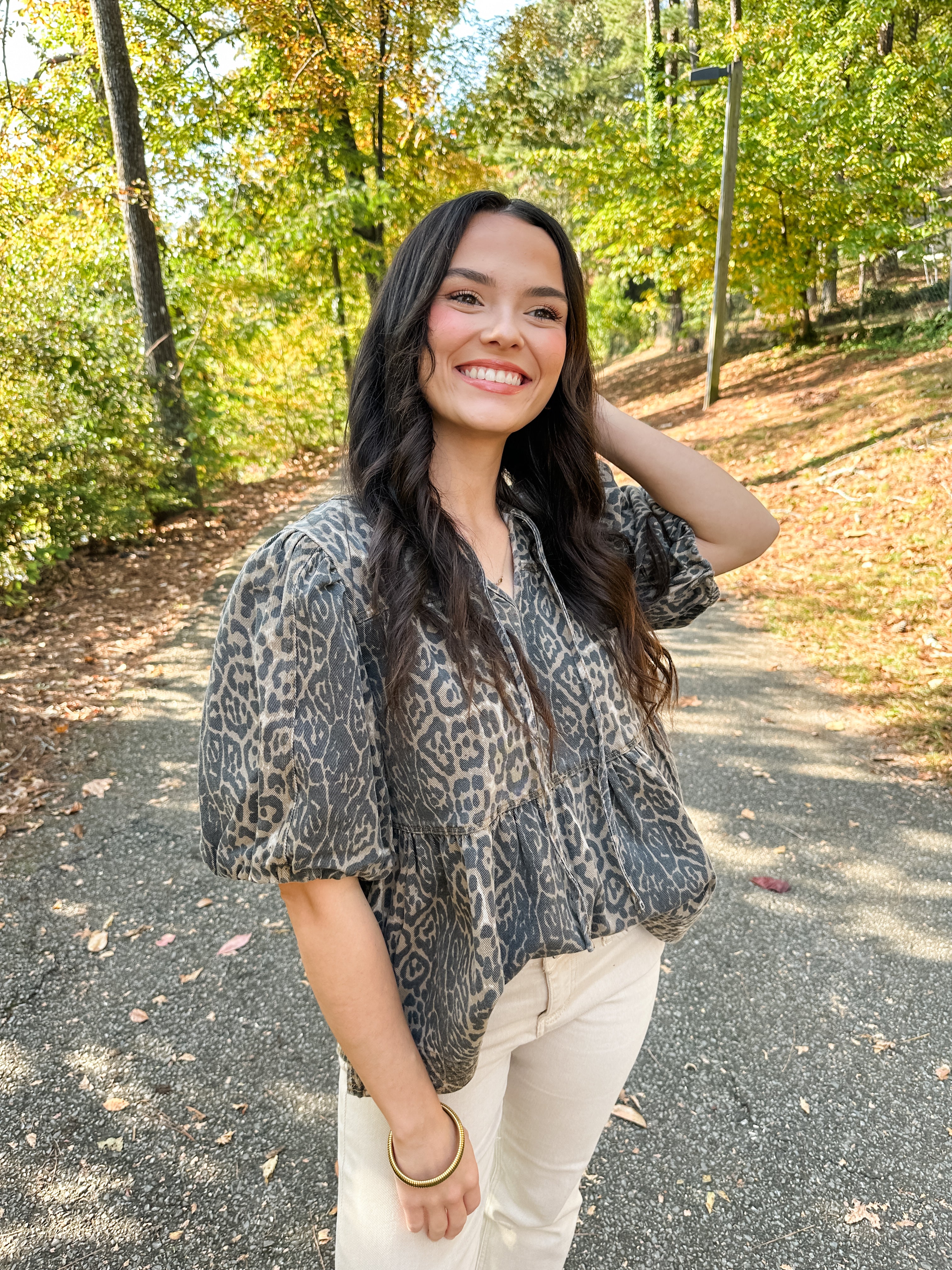 Leopard Print Puff Sleeve Top