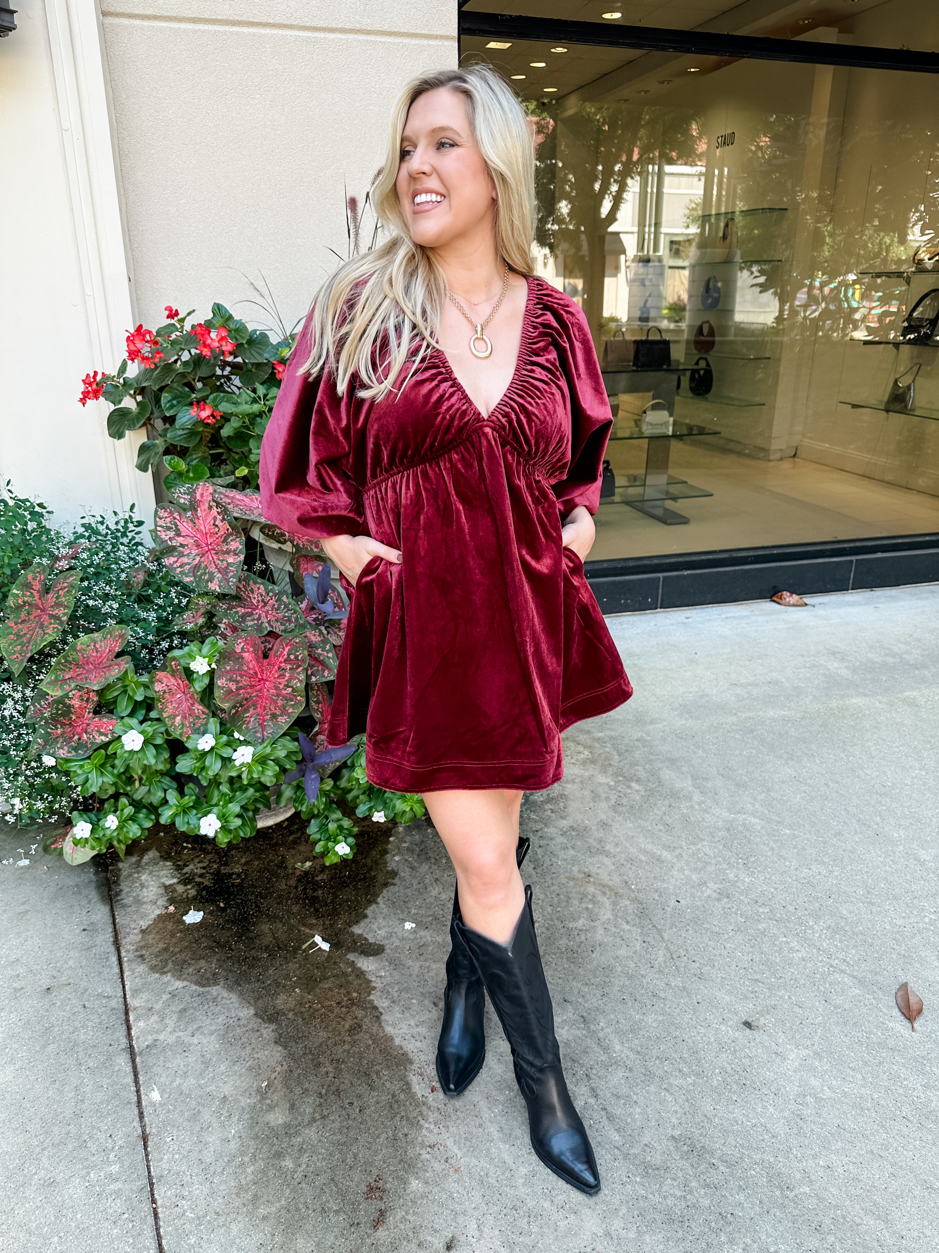 V-Neck Velvet Dress