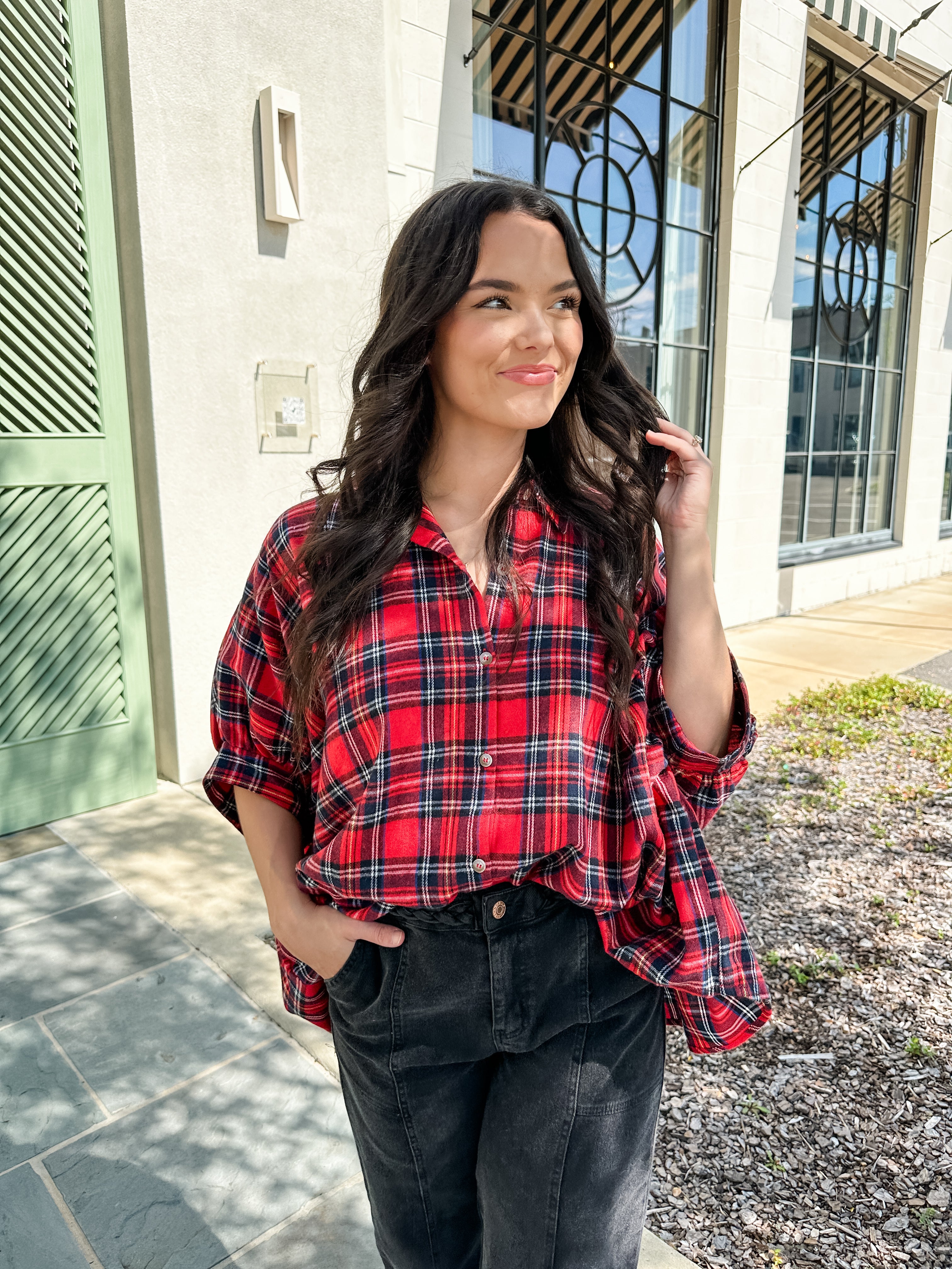 Button Down Plaid Top