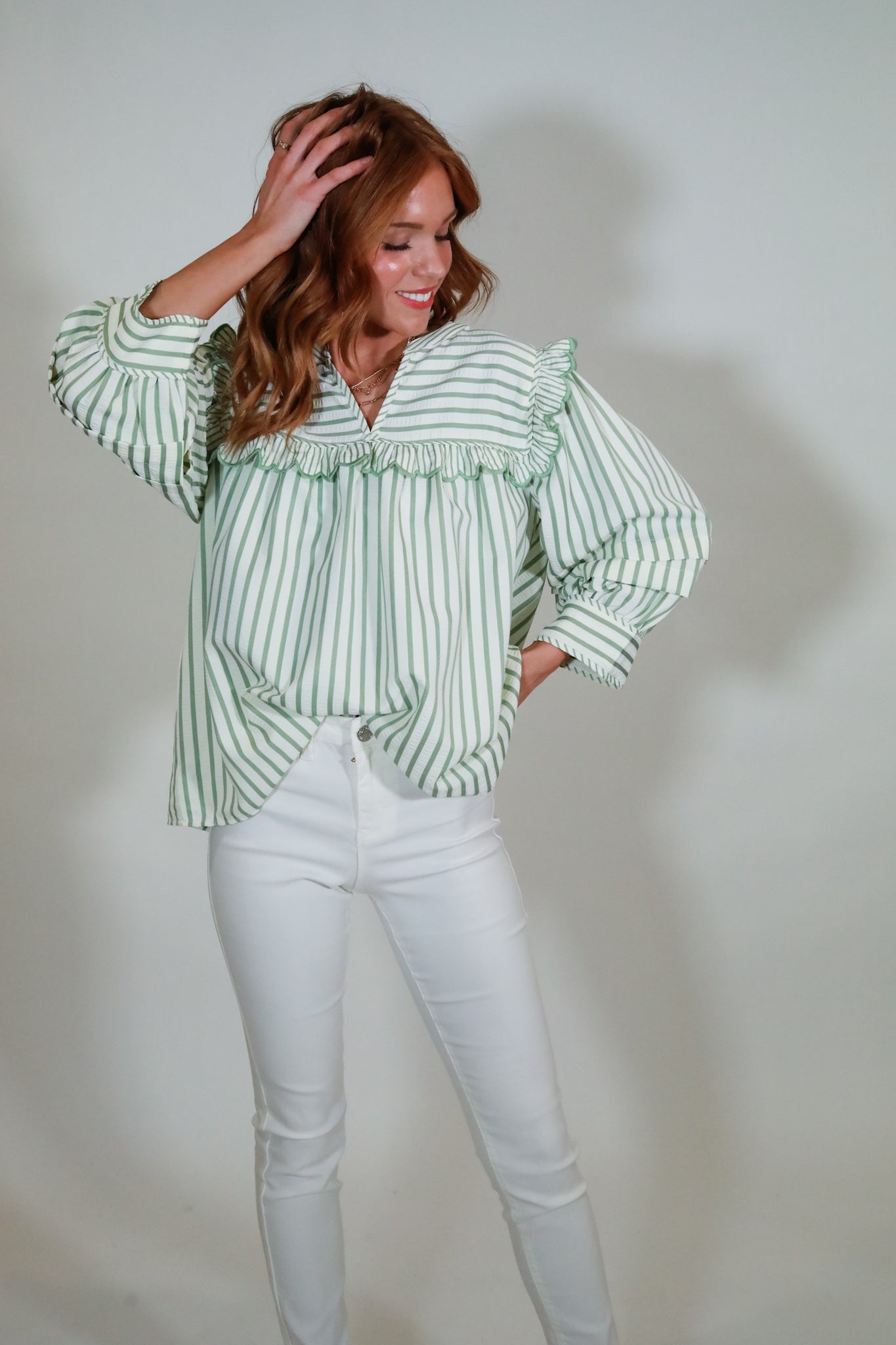 Ruffle Trim Stripe Top