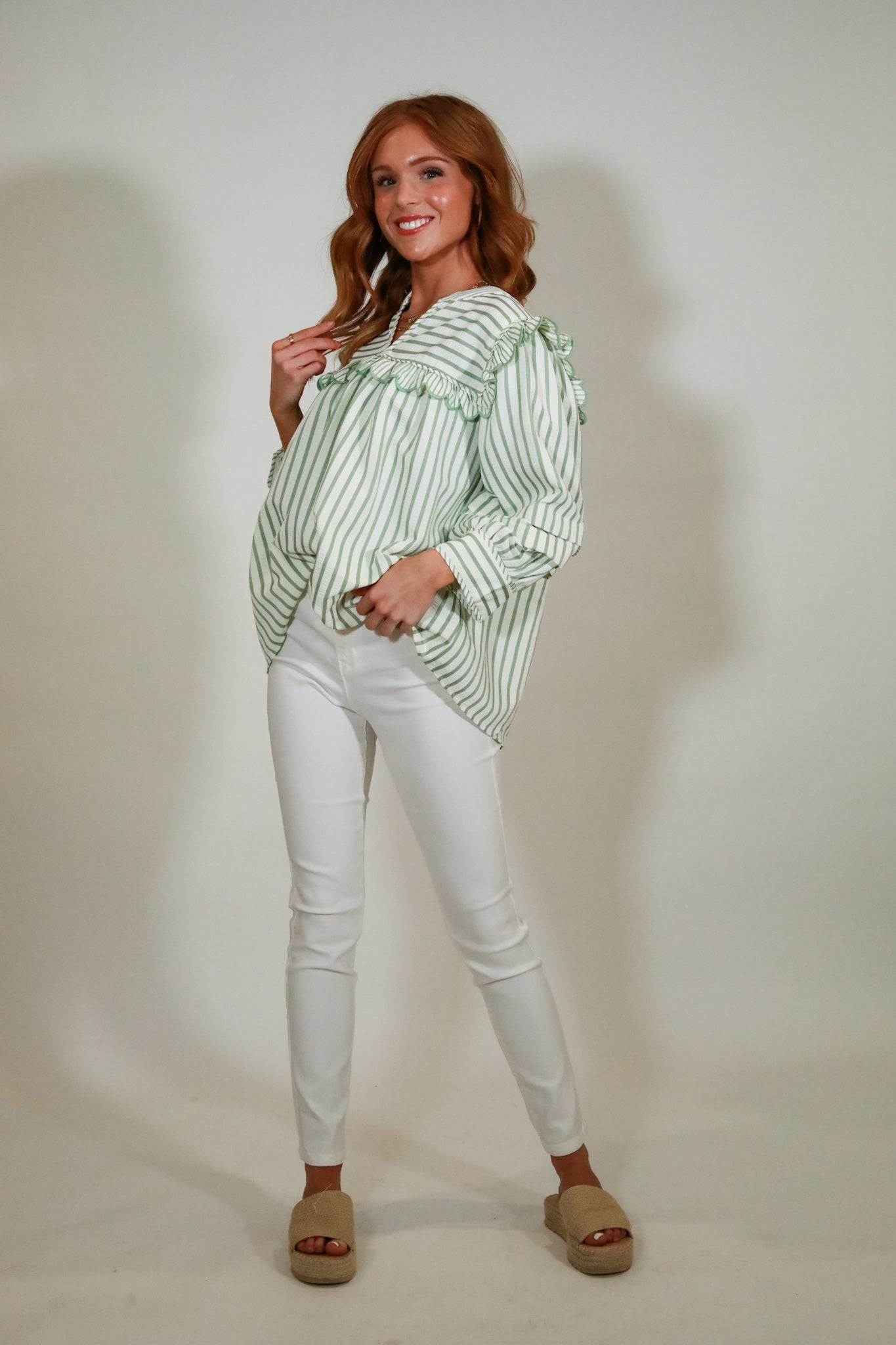 Ruffle Trim Stripe Top