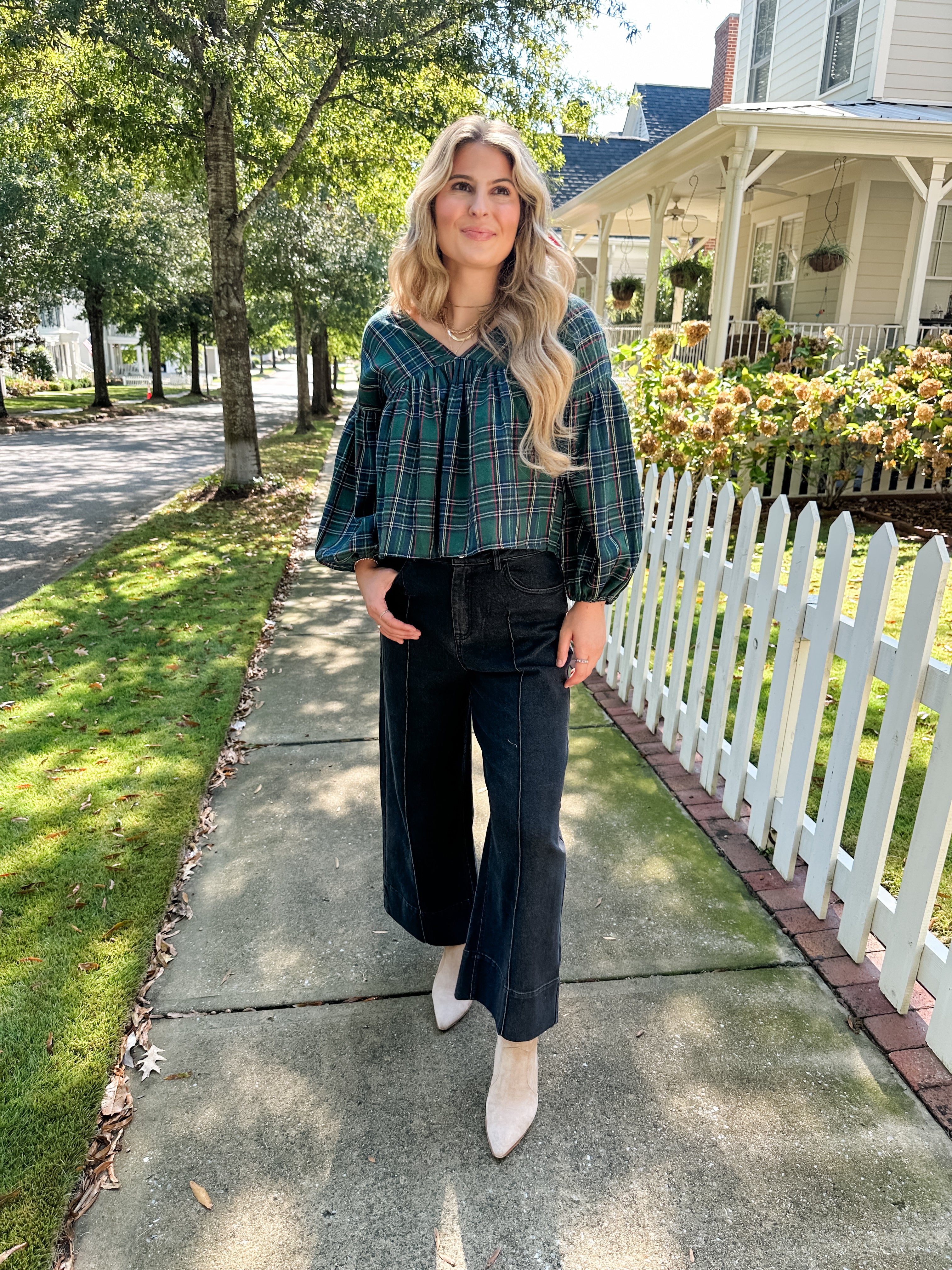 Plaid V-neck Top