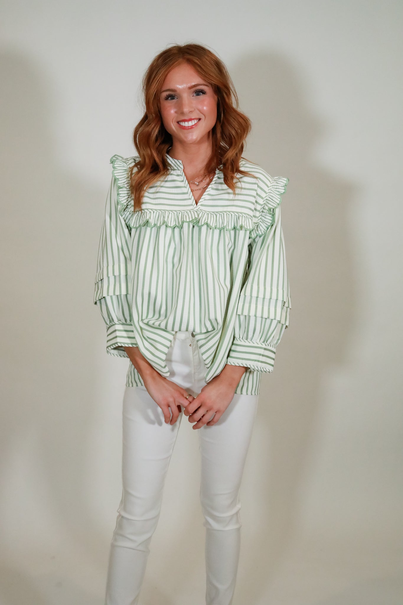 Ruffle Trim Stripe Top