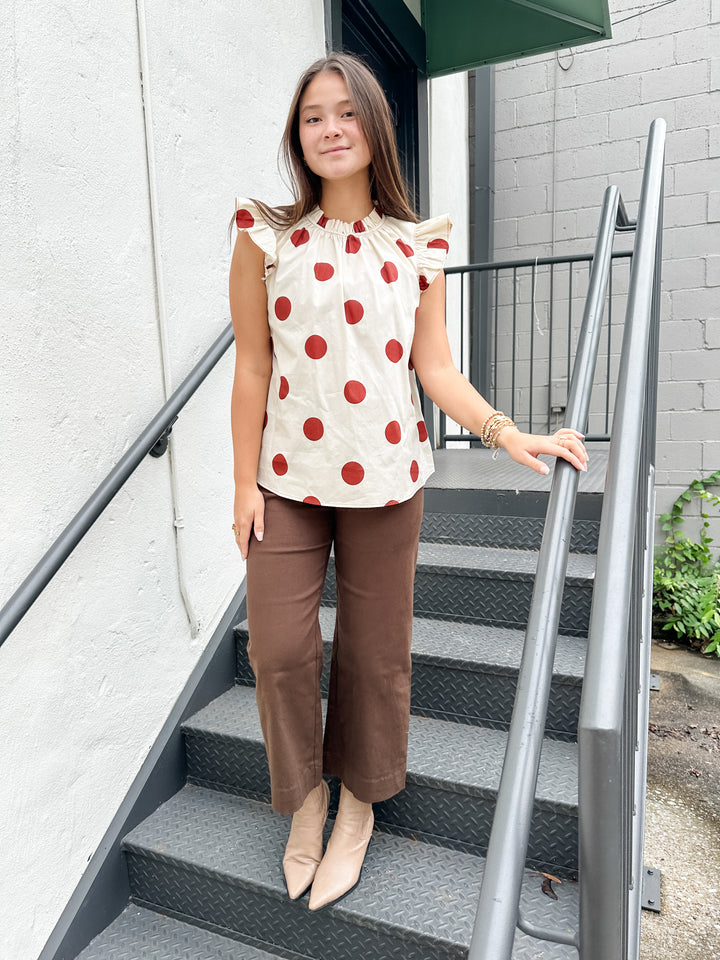 Flutter Sleeve Polka Dot Top