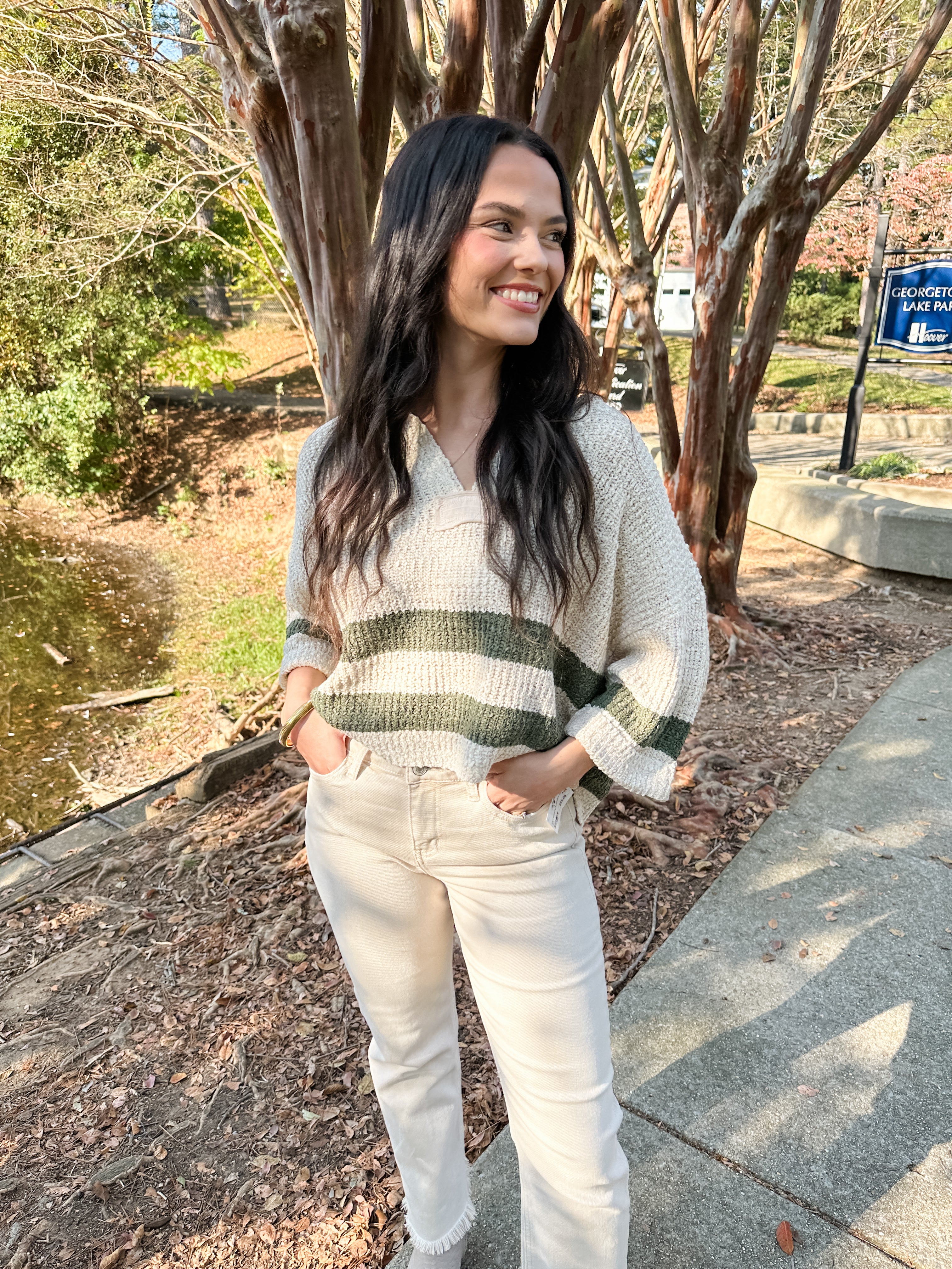 Double Stripe V-Neck Sweater