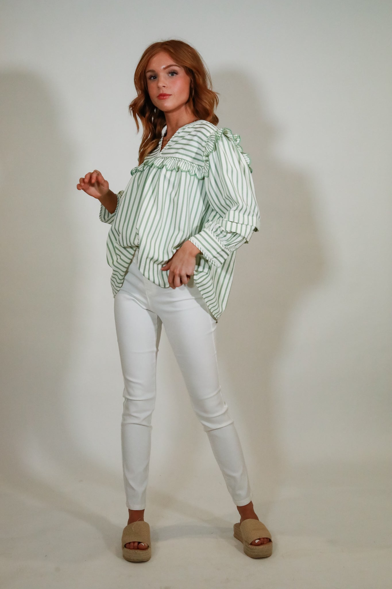 Ruffle Trim Stripe Top