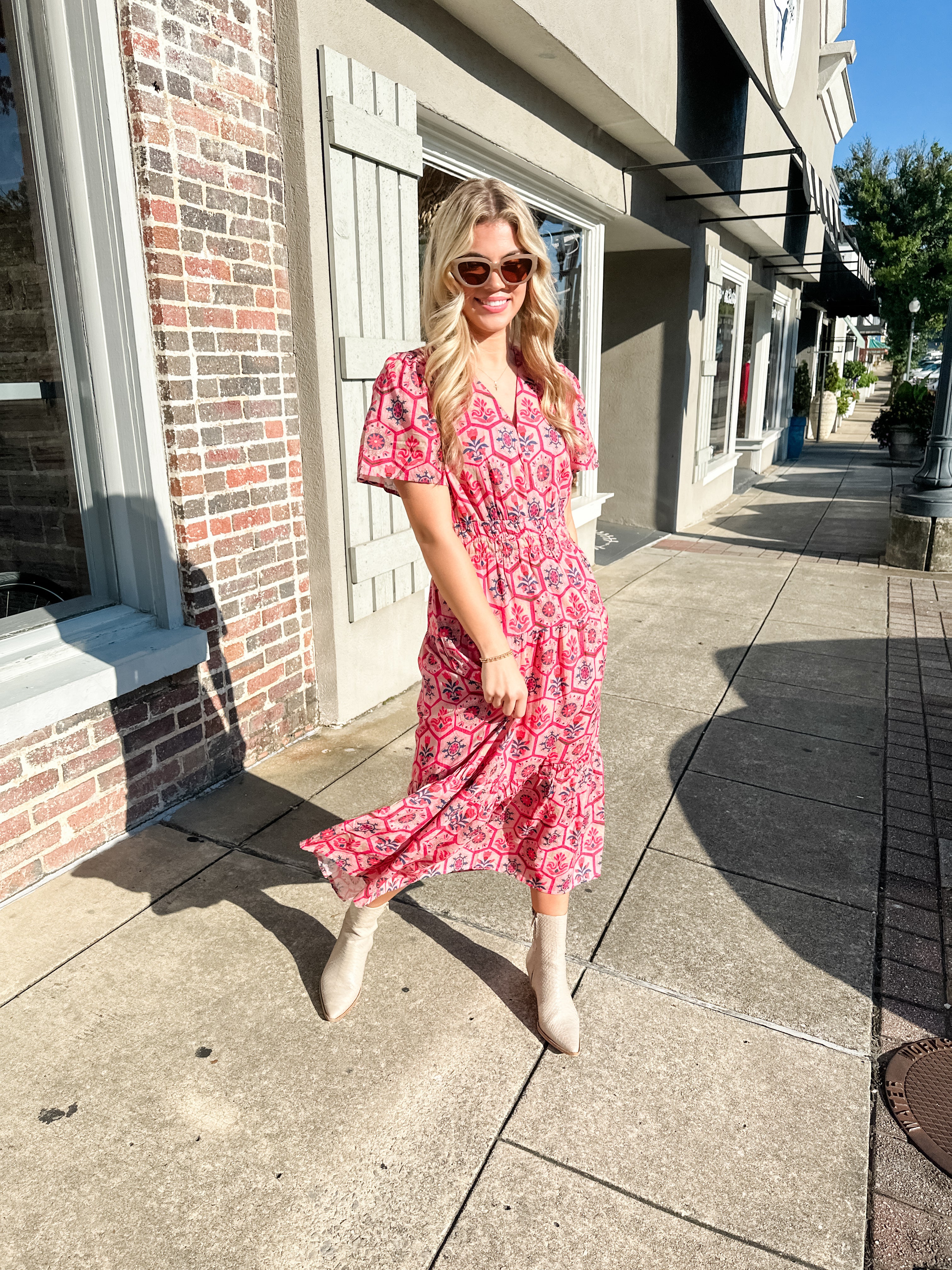 Honeycomb Floral Midi Dress