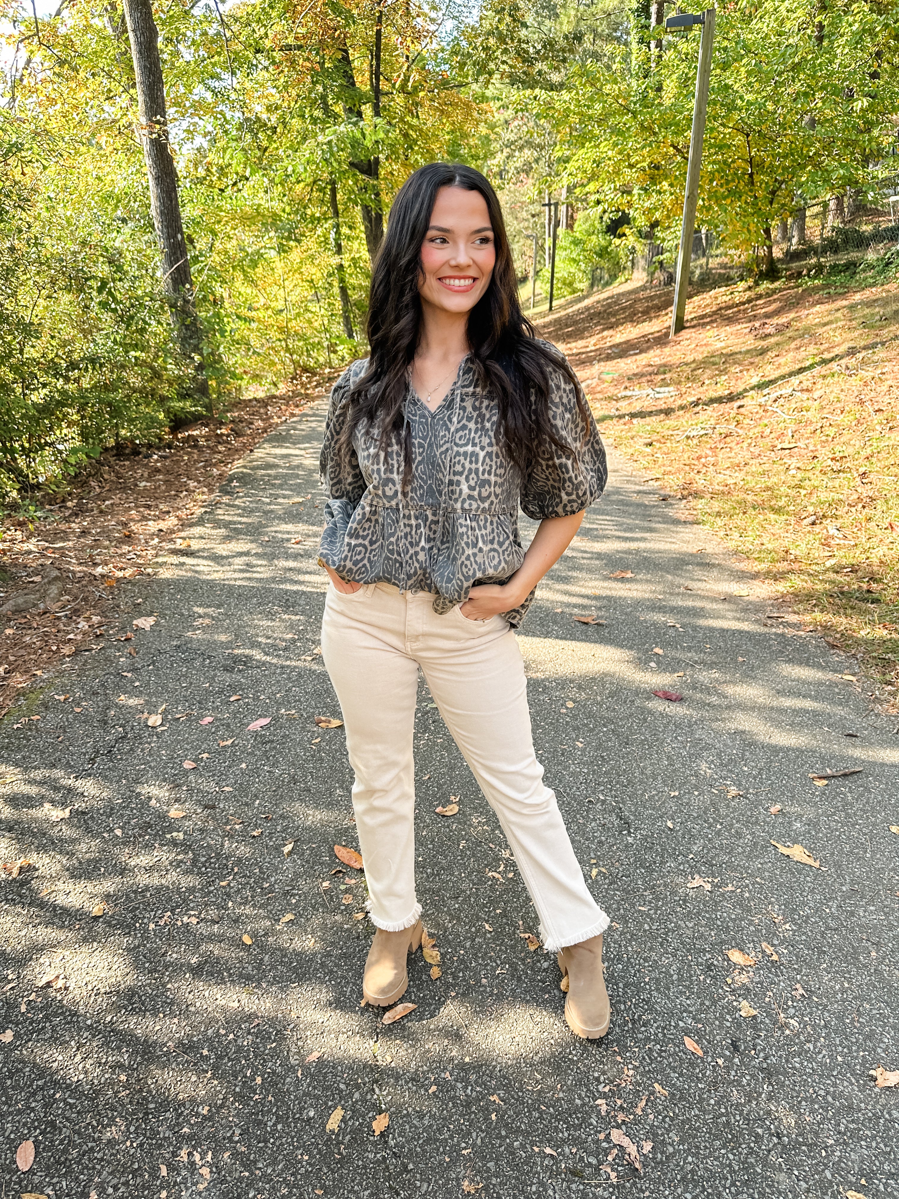 Leopard Print Puff Sleeve Top