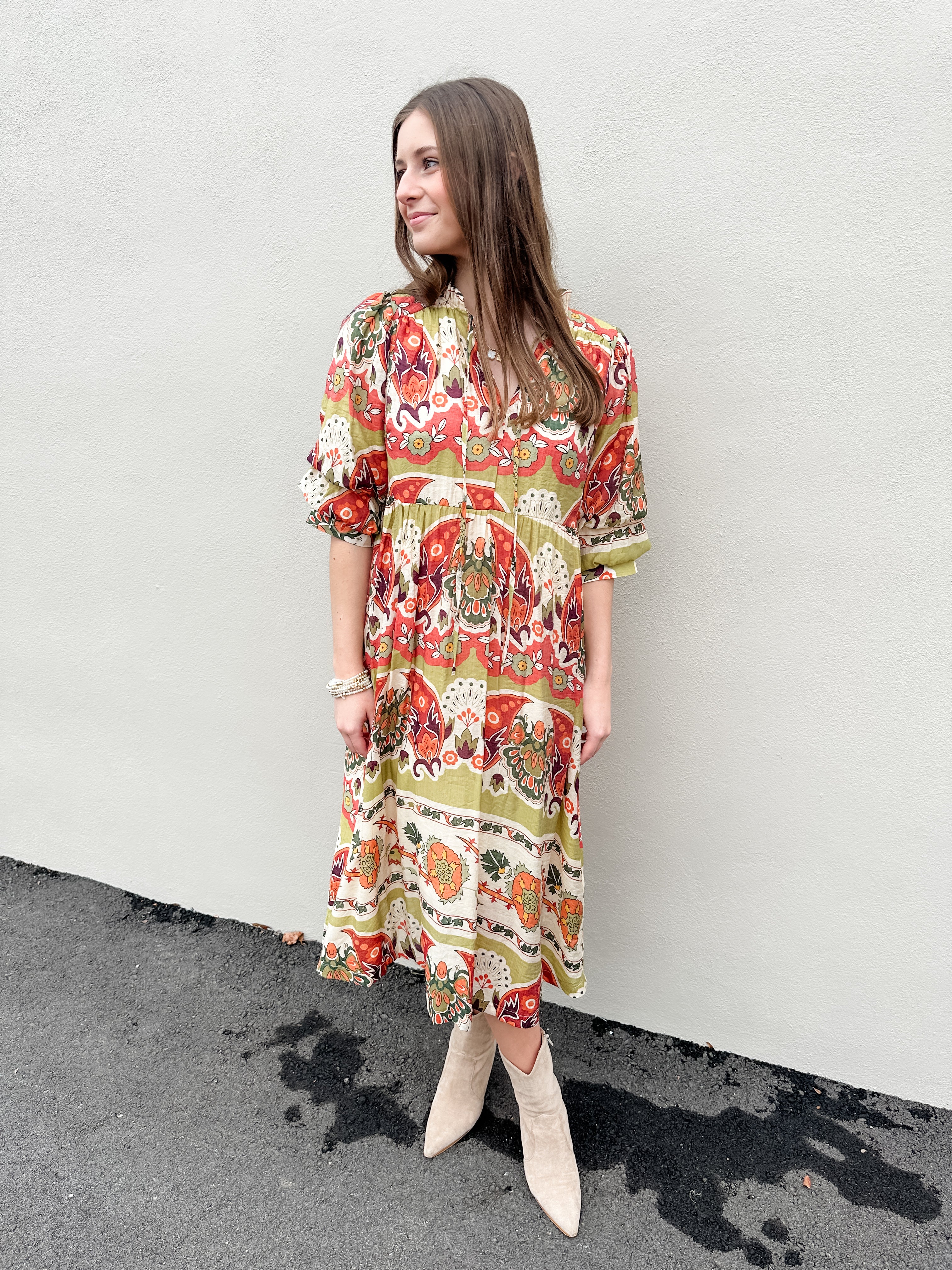 Abstract Floral Print Midi Dress