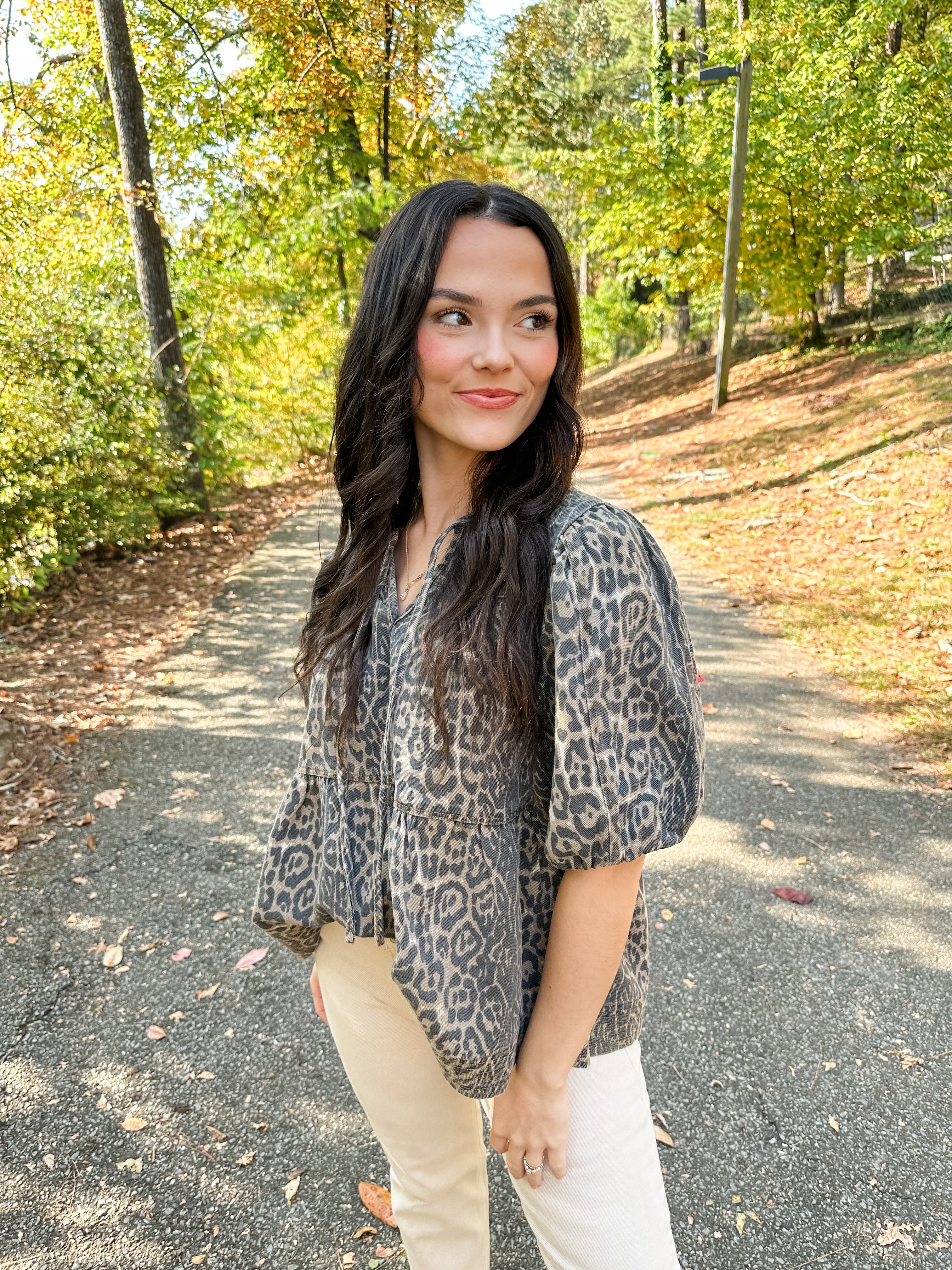 Leopard Print Puff Sleeve Top