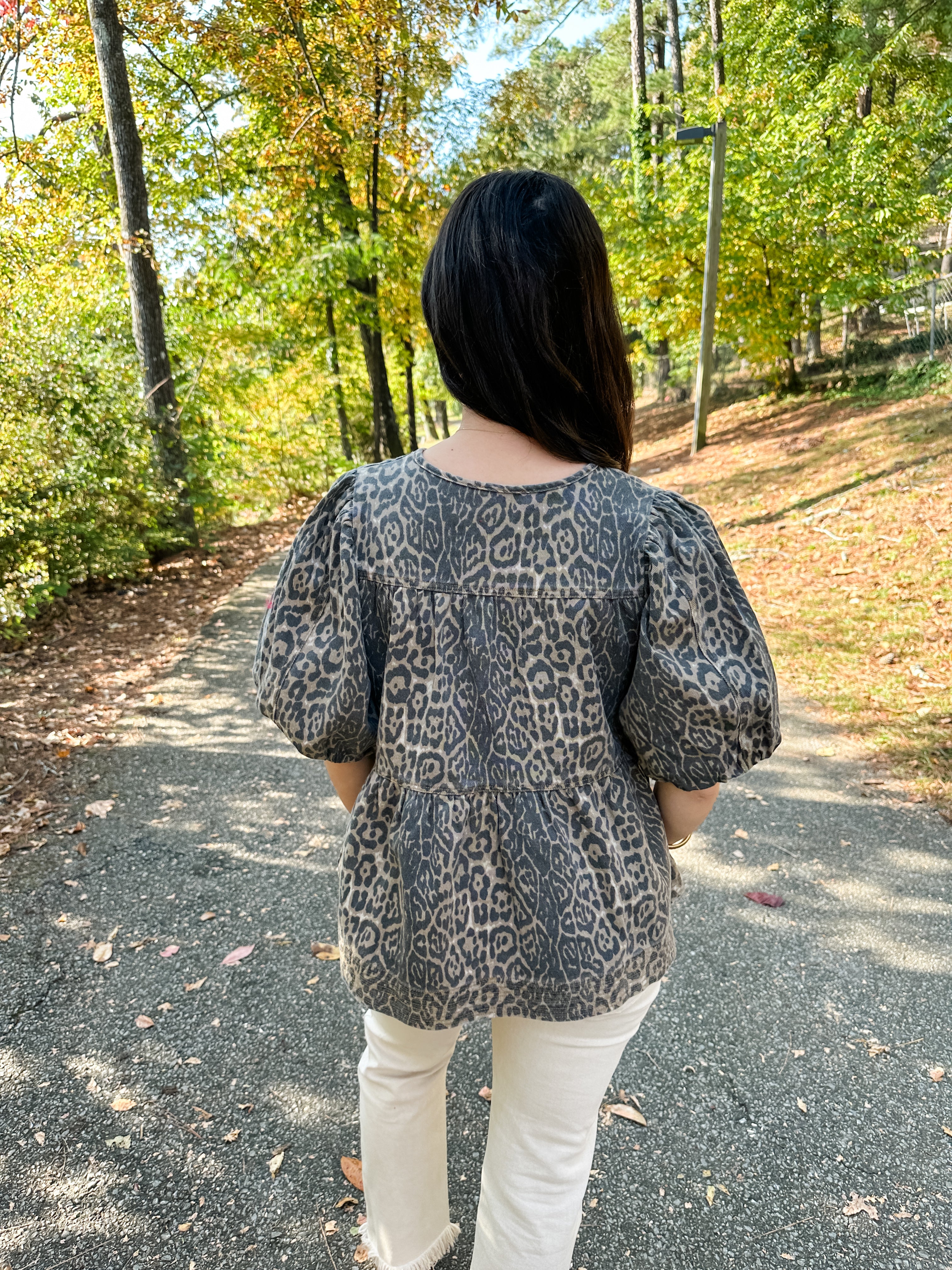 Leopard Print Puff Sleeve Top