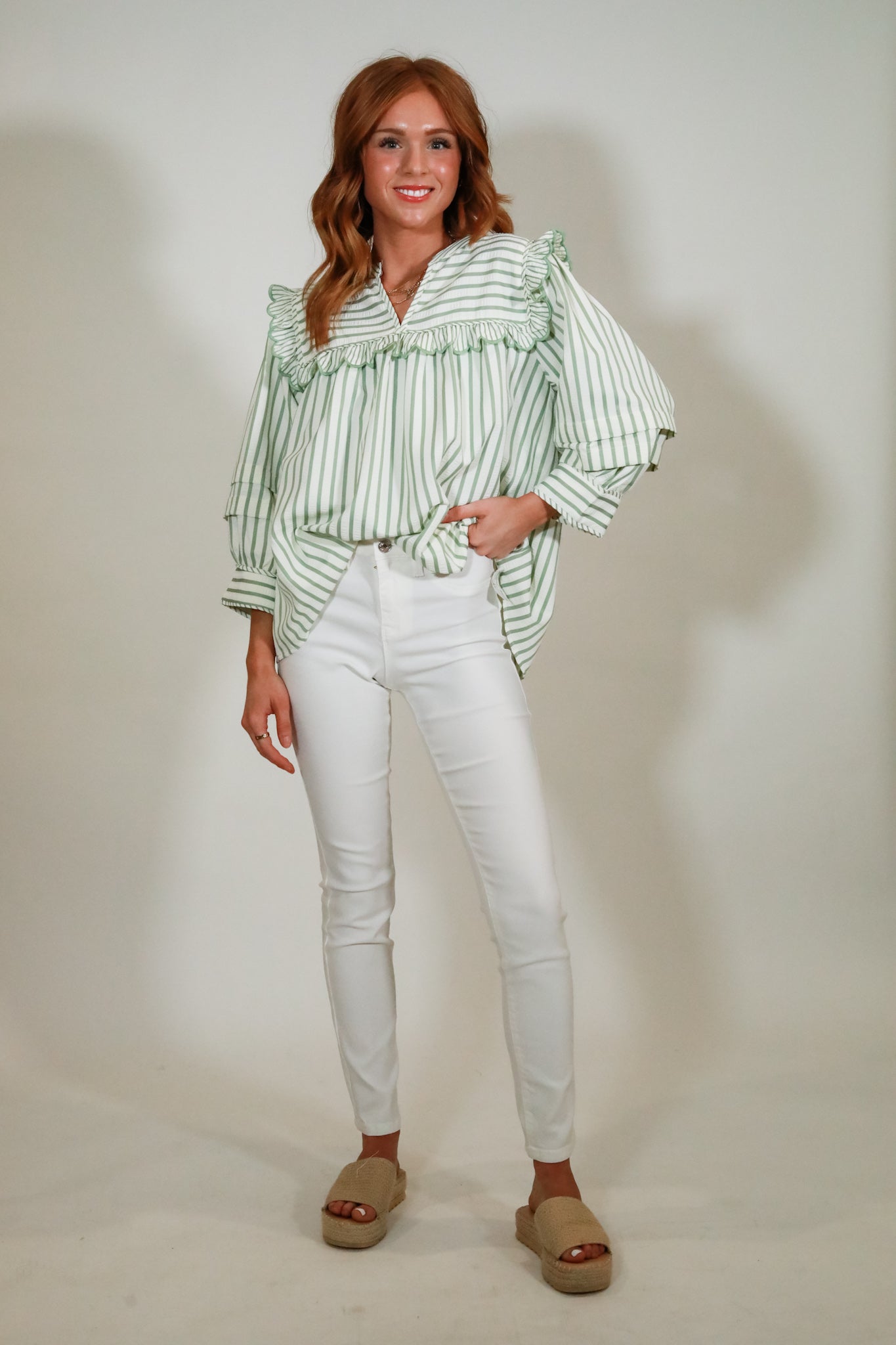 Ruffle Trim Stripe Top