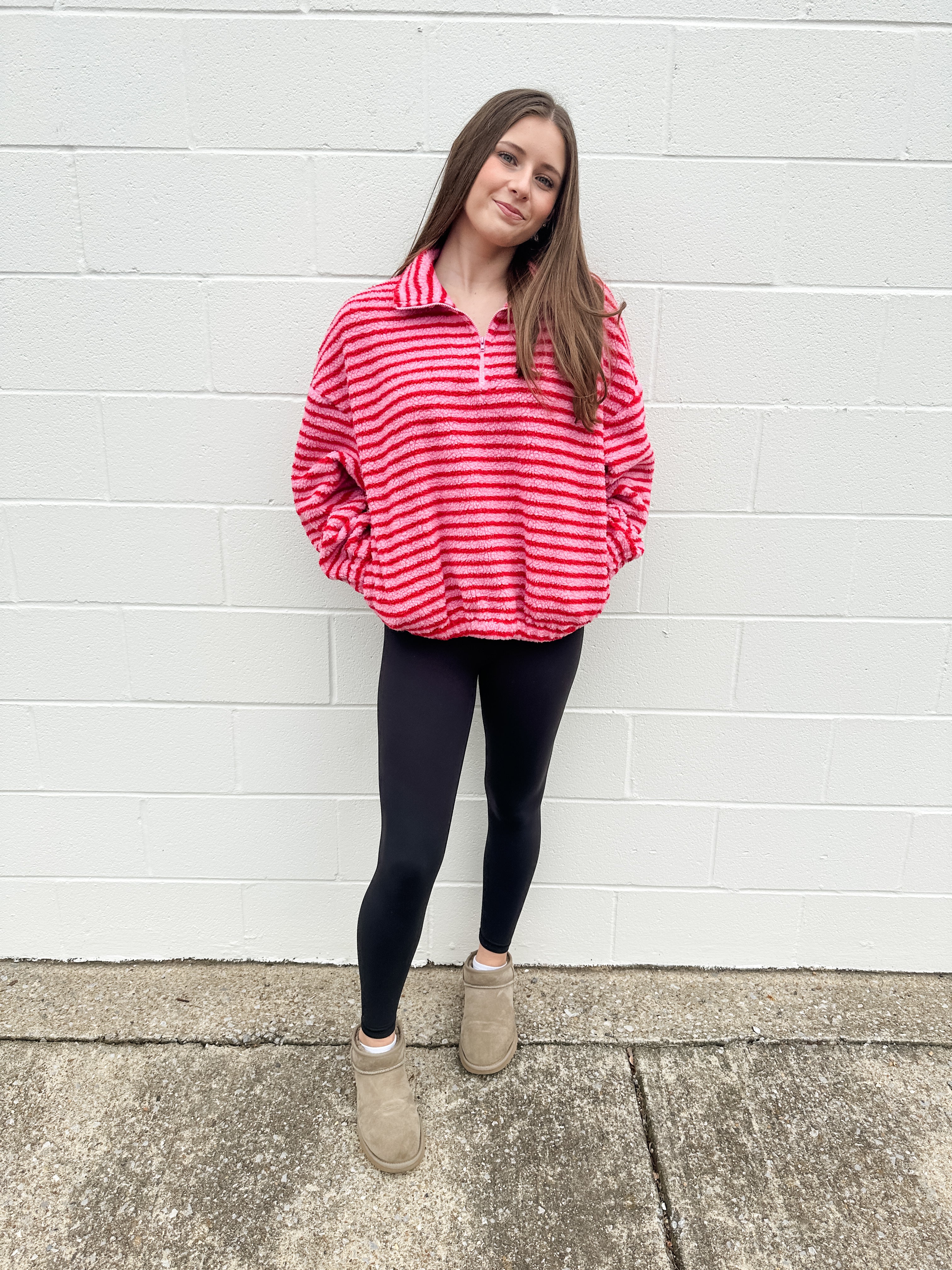 Fuzzy Stripe Quarter Zip Jacket