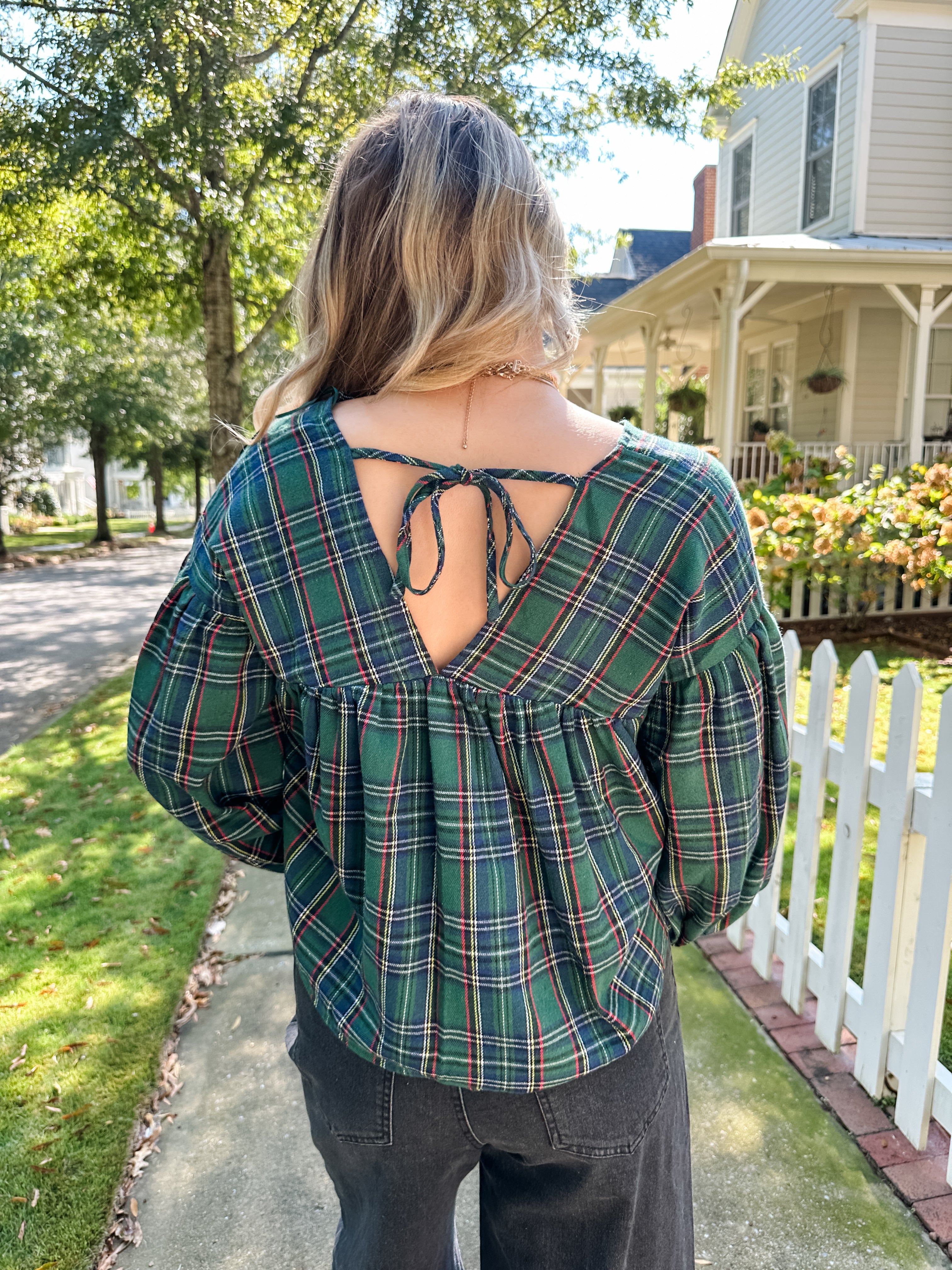 Plaid V-neck Top