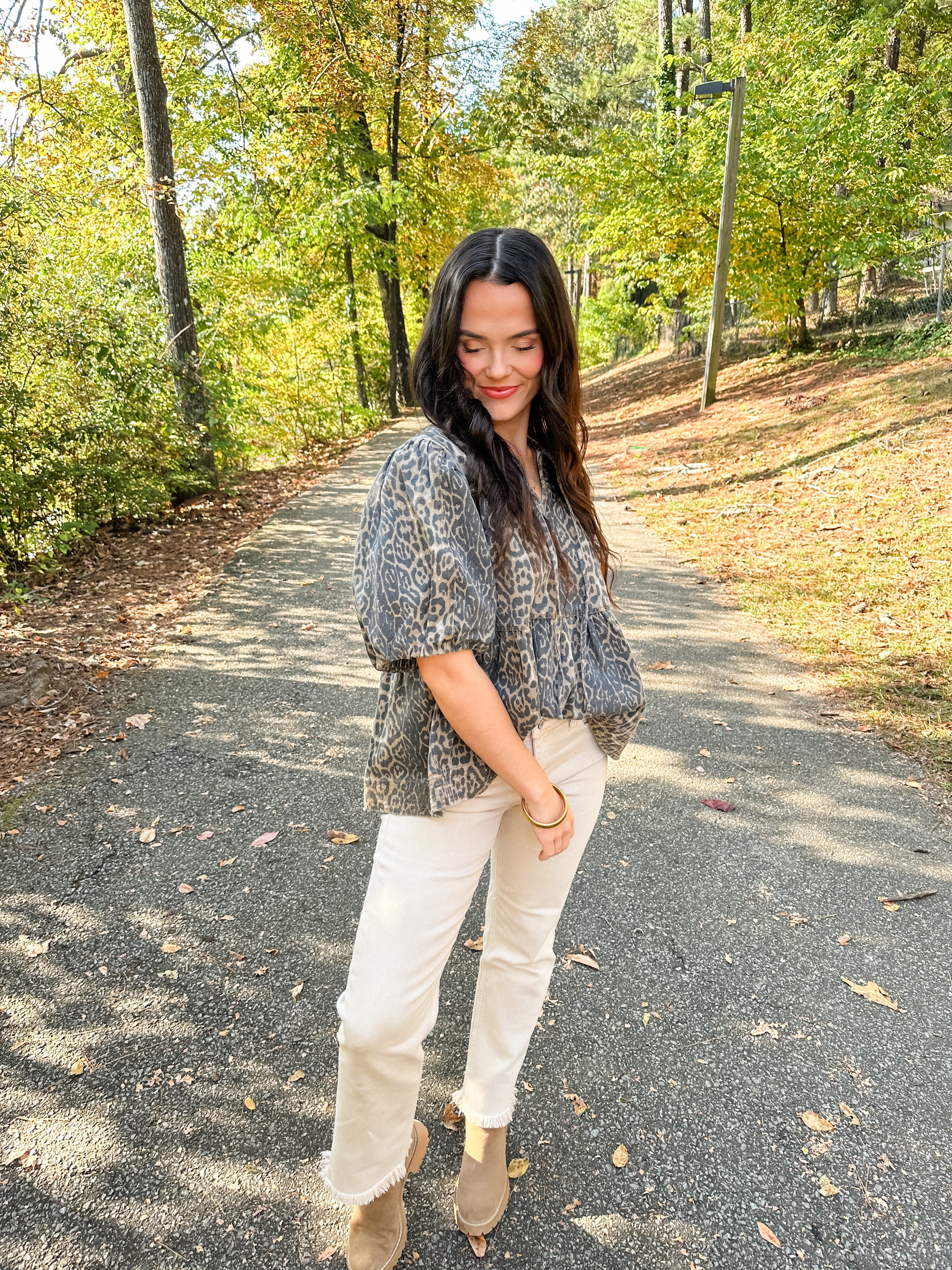 Leopard Print Puff Sleeve Top