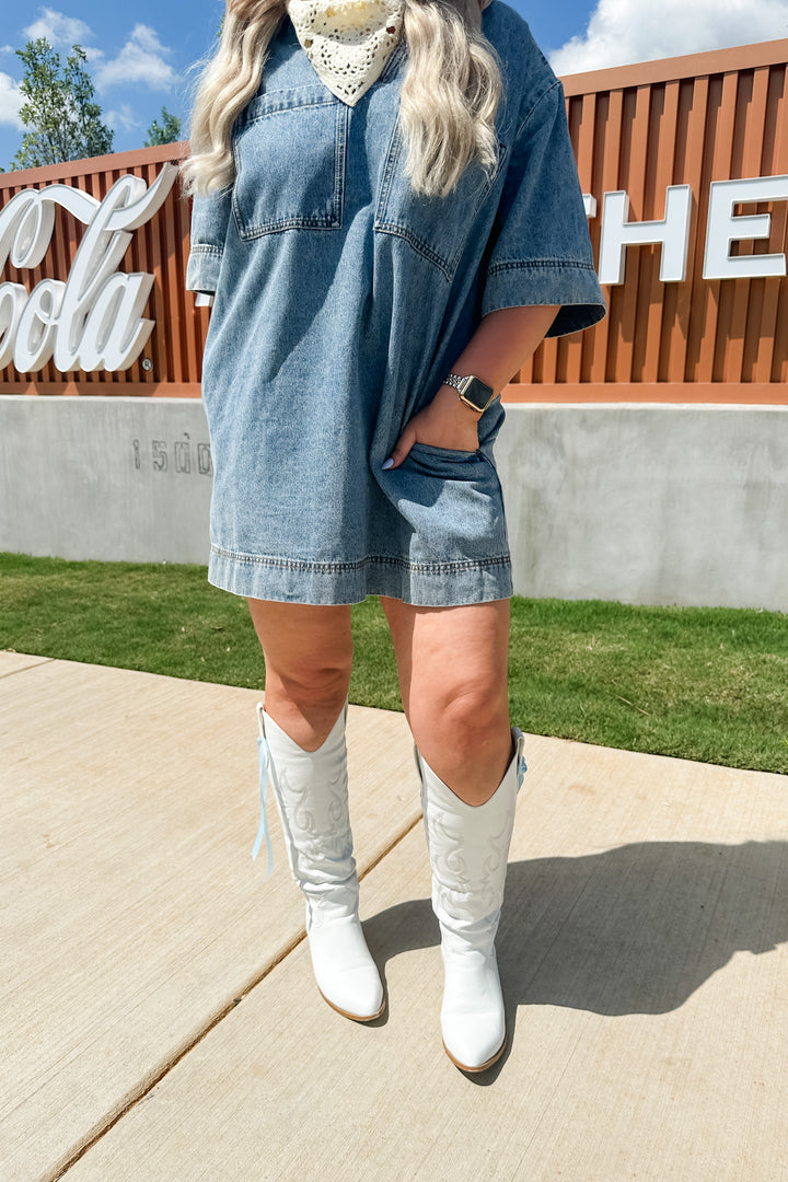Two Pocket Denim Shift Dress