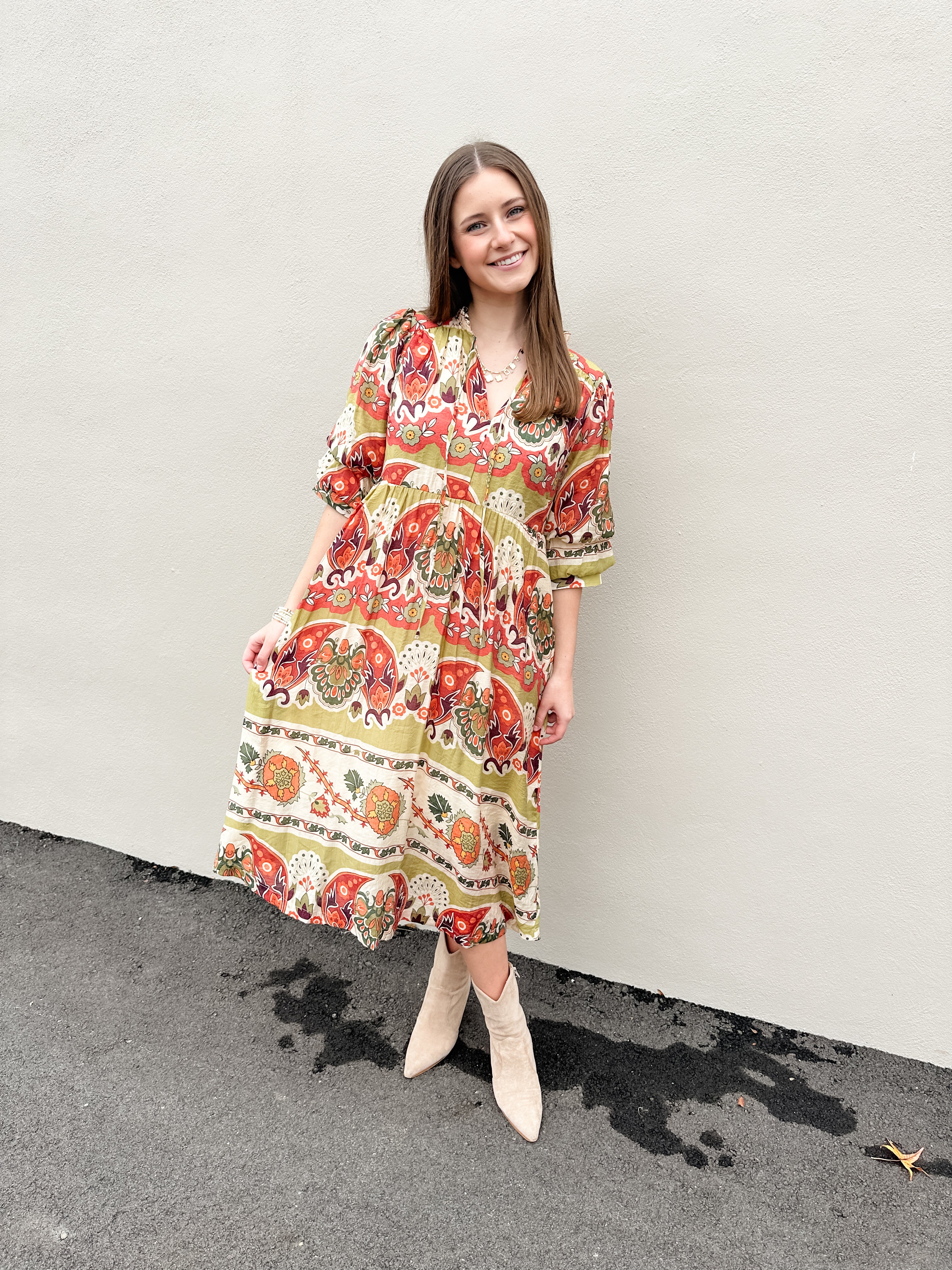 Abstract Floral Print Midi Dress