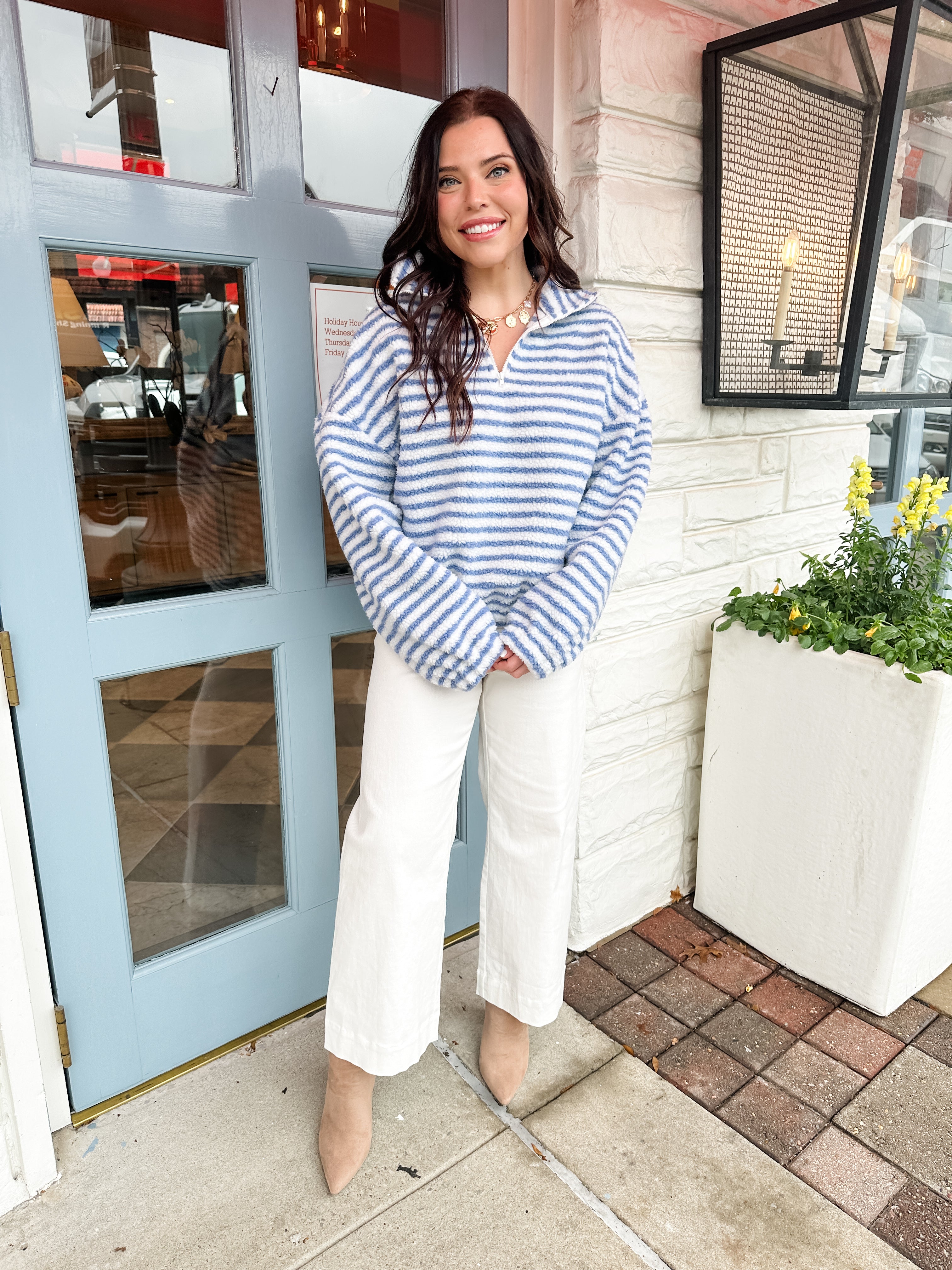 Fuzzy Stripe Quarter Zip Jacket