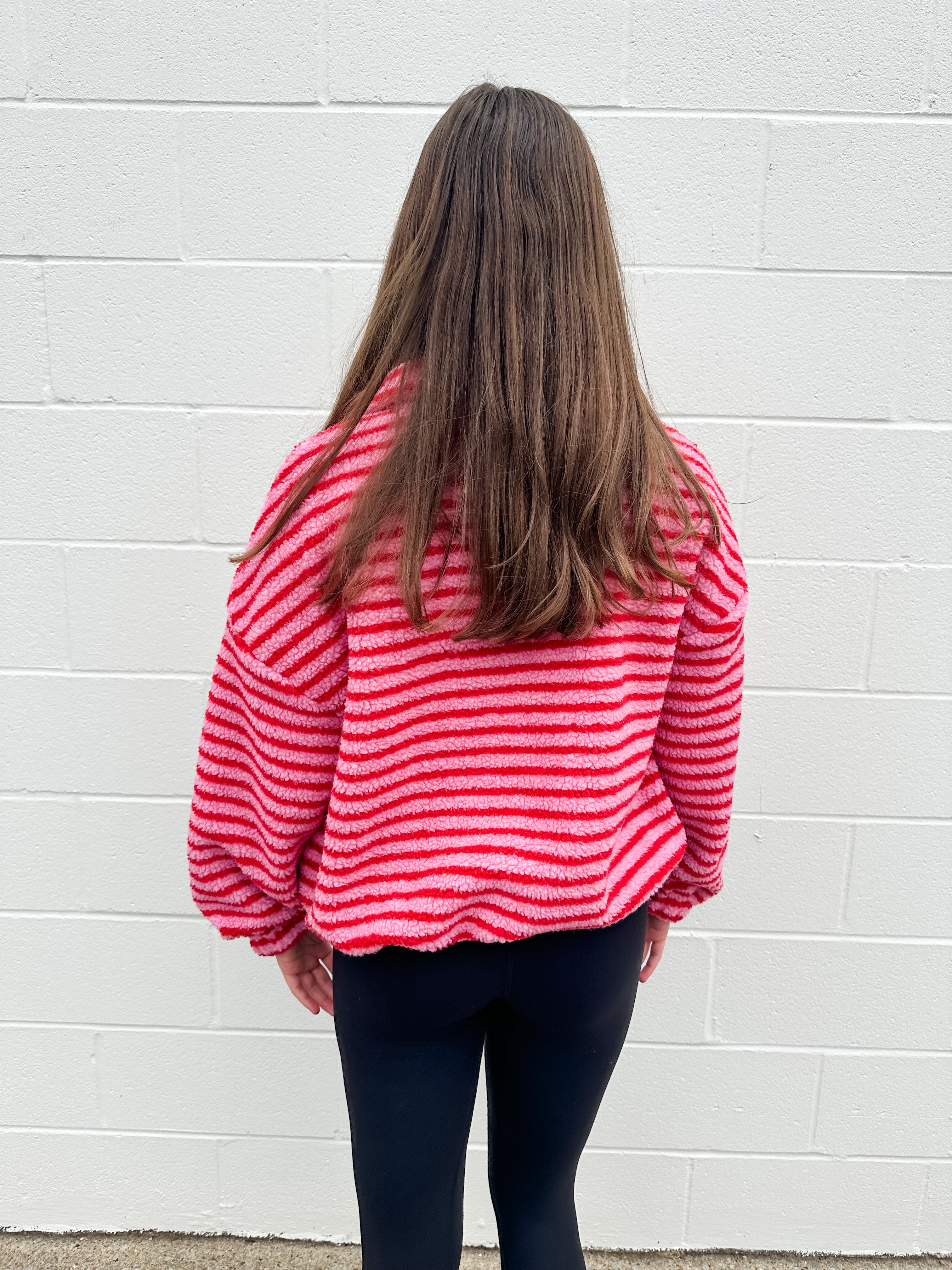 Fuzzy Stripe Quarter Zip Jacket