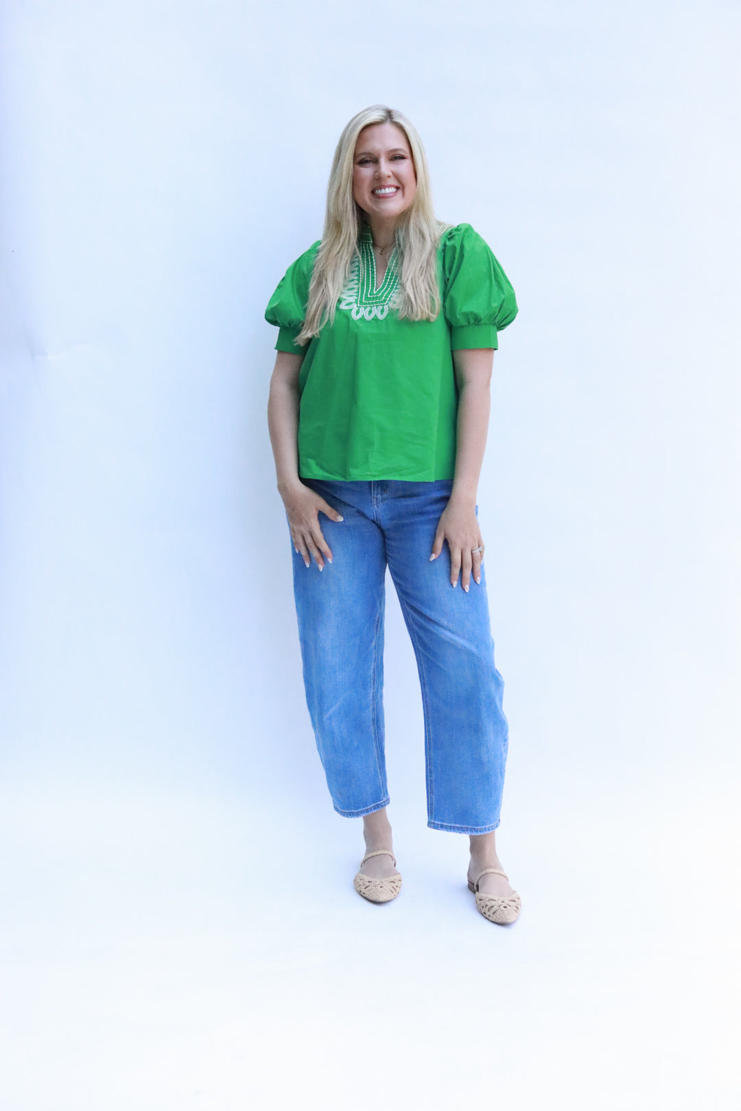 Embroidered Neck Top